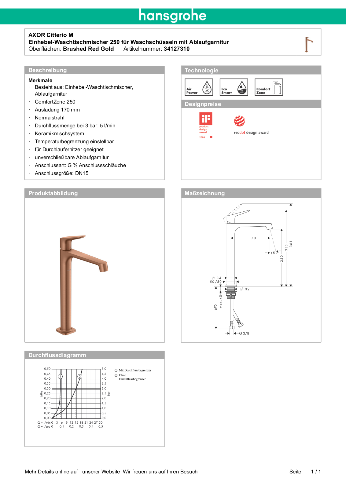 Hansgrohe AXOR 34127310 User Manual