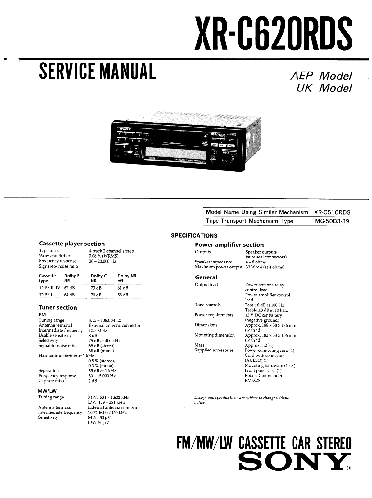 Sony XR-C620RDS SERVICE MANUAL