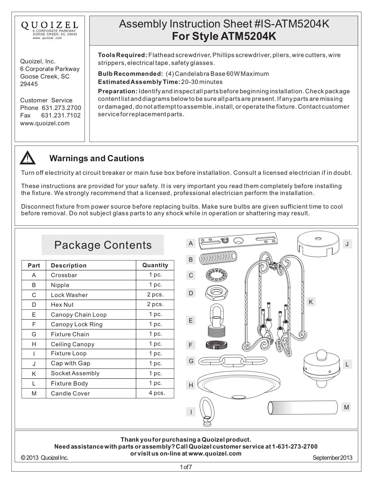 Quoizel ATM5204K User Manual