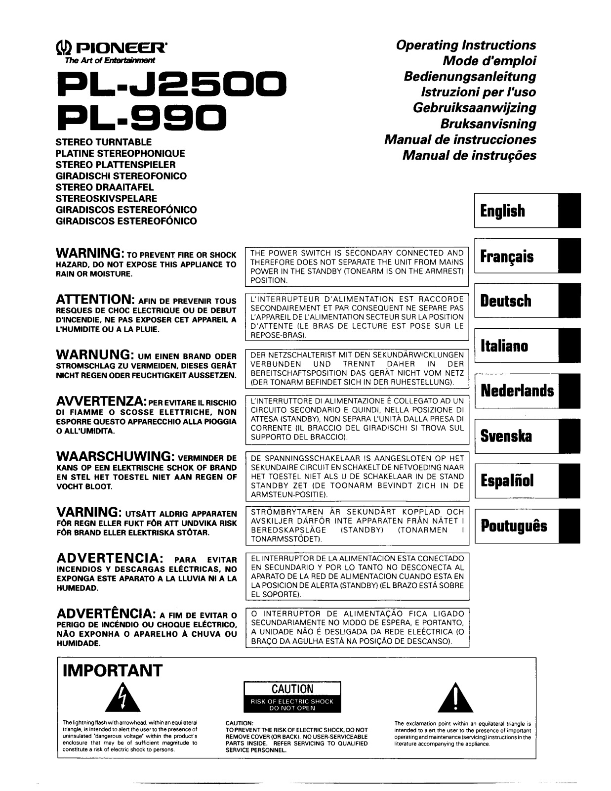 Pioneer PL-J2500 User Manual