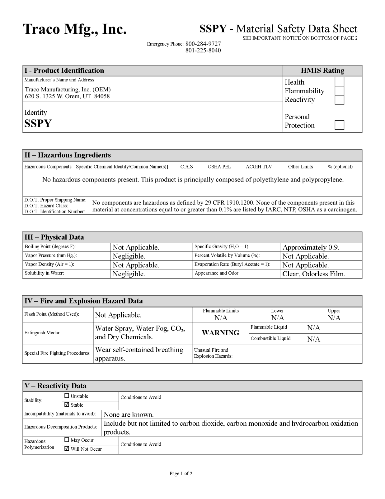 TRACO SSPY User Manual