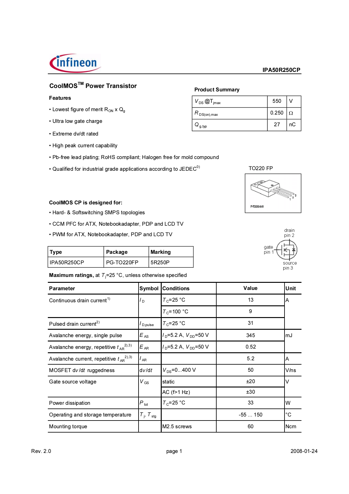 Datasheet ipa50r250cp_rev2.0 Datasheet - ManualMachine.com