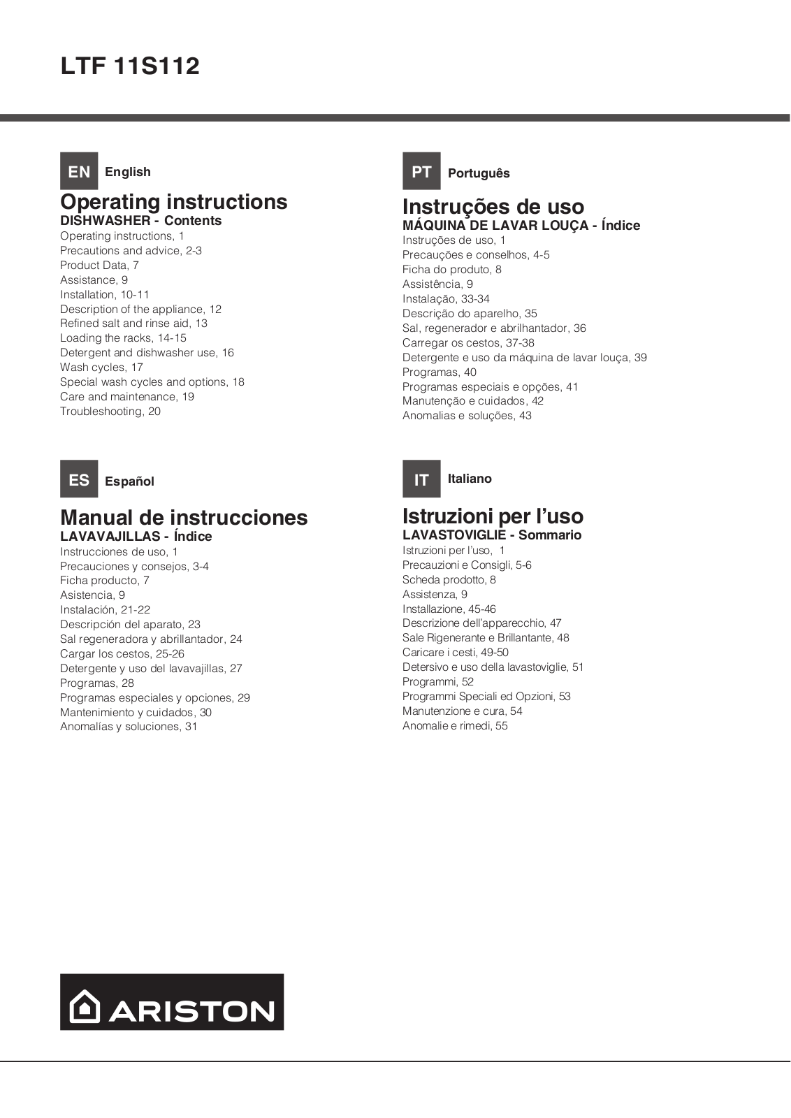 ARISTON LTF 11S112 AG User Manual