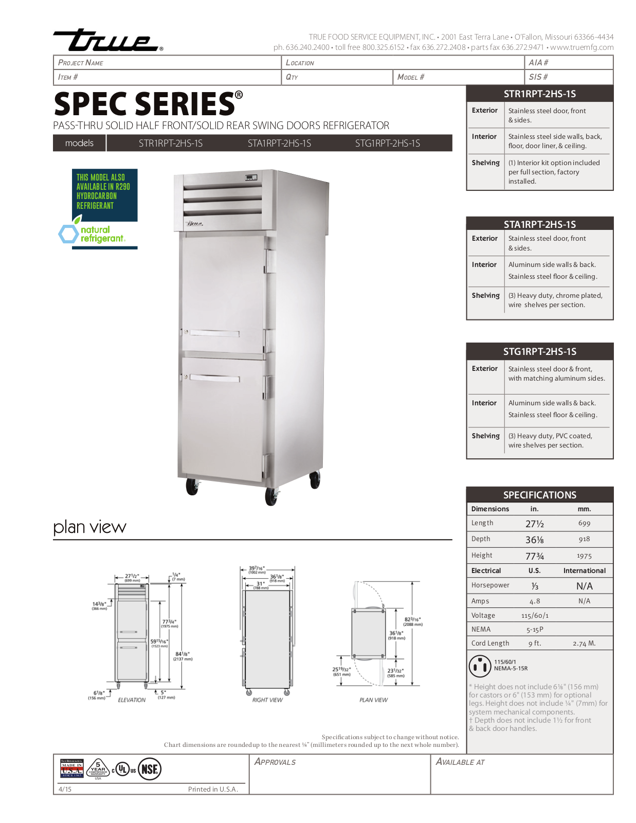 True STA1RPT-2HS-1S User Manual