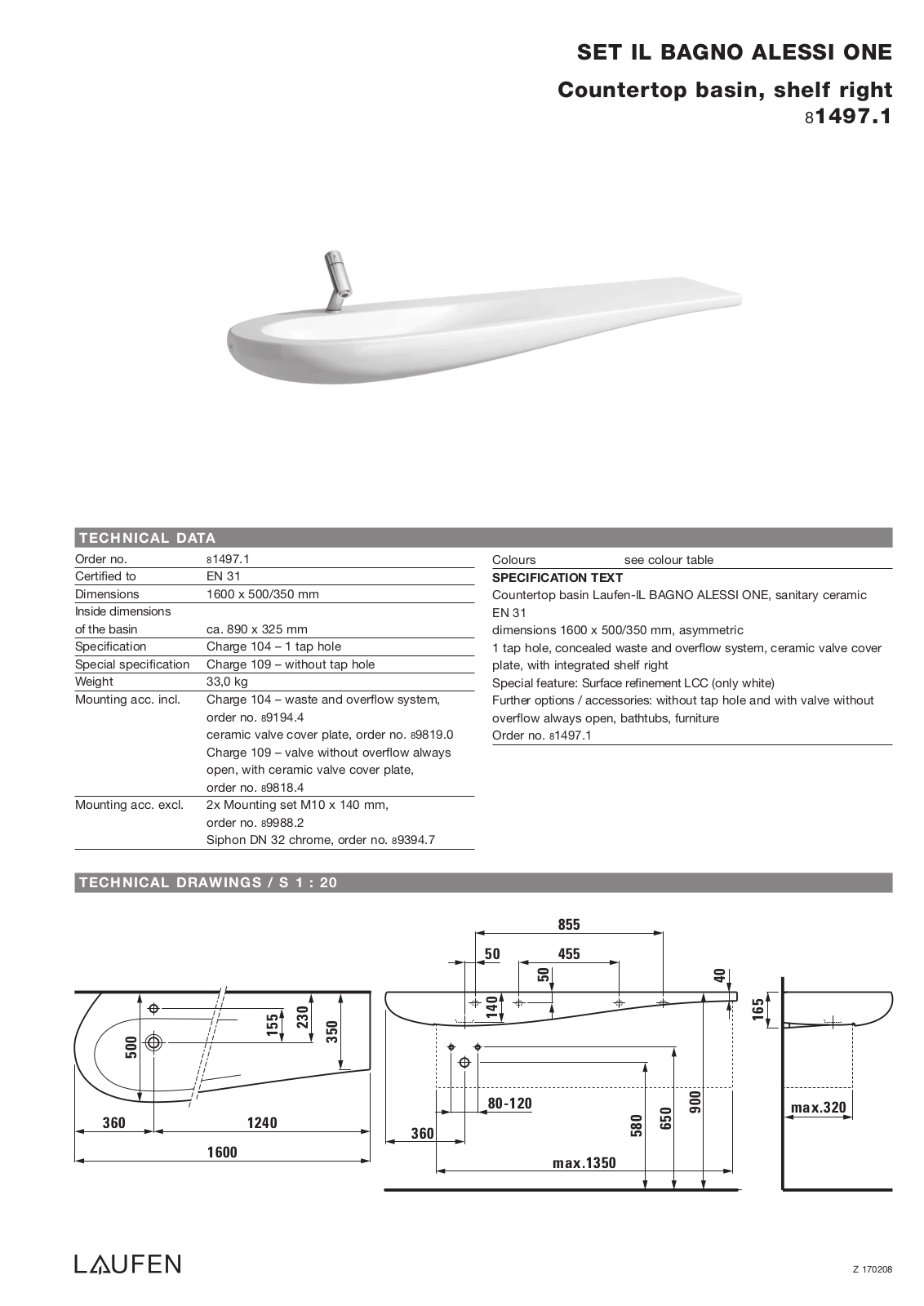 Laufen 8.1497.1 Datasheet - ManualMachine.com