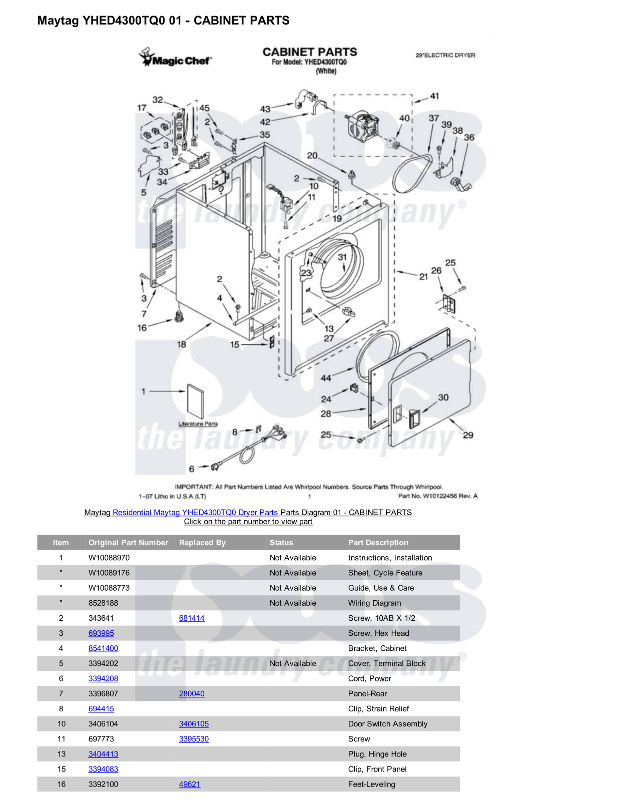 Maytag YHED4300TQ0 Parts Diagram