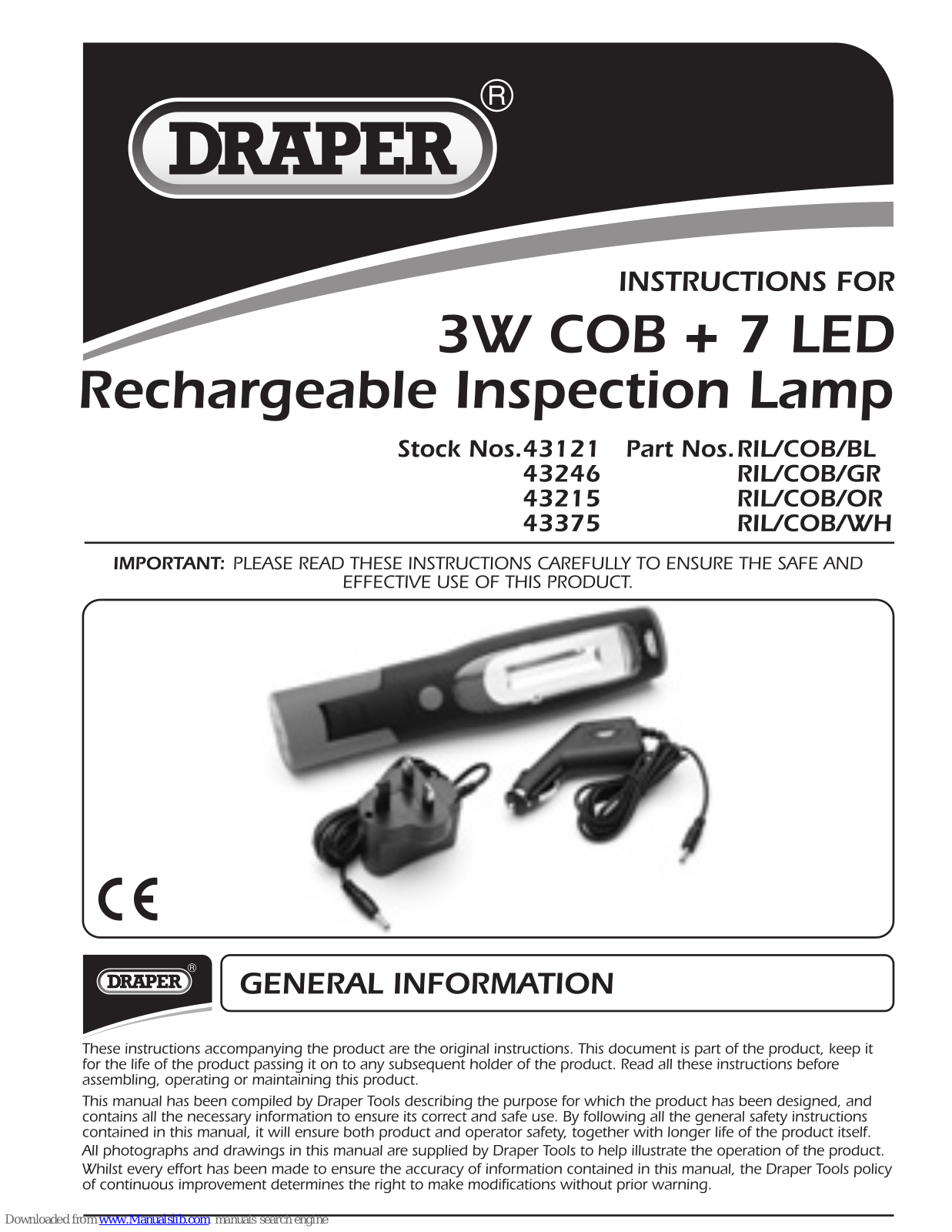 Draper RIL/COB/BL, RIL/COB/GR, RIL/COB/OR, WH Instructions Manual - ManualMachine.com