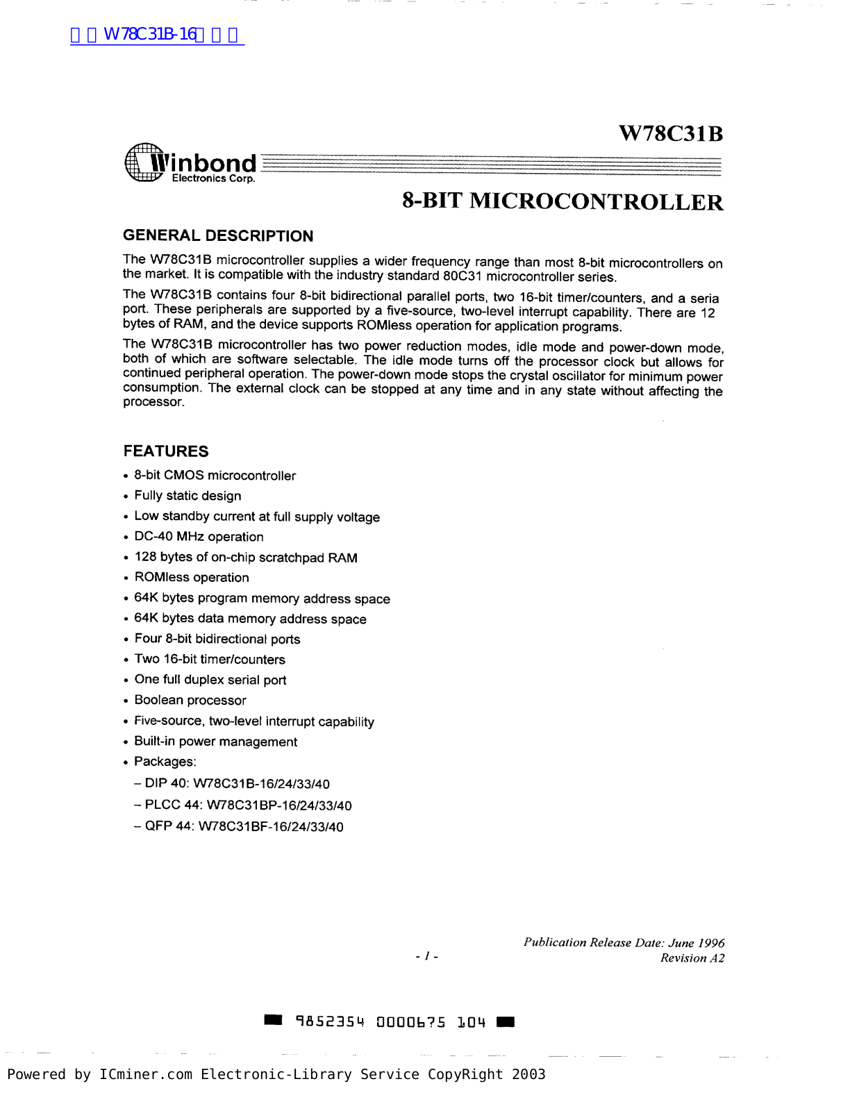 winbond W78C31B User Manual