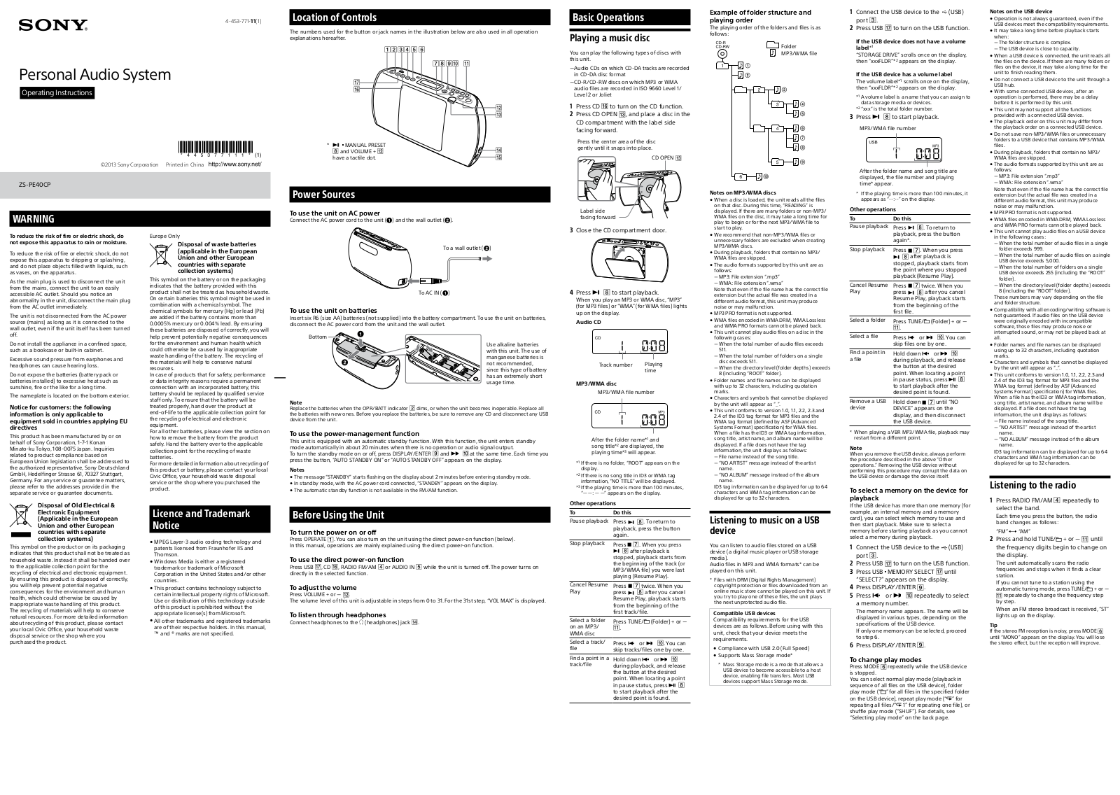 Sony ZS-PE40CP Operating Manual