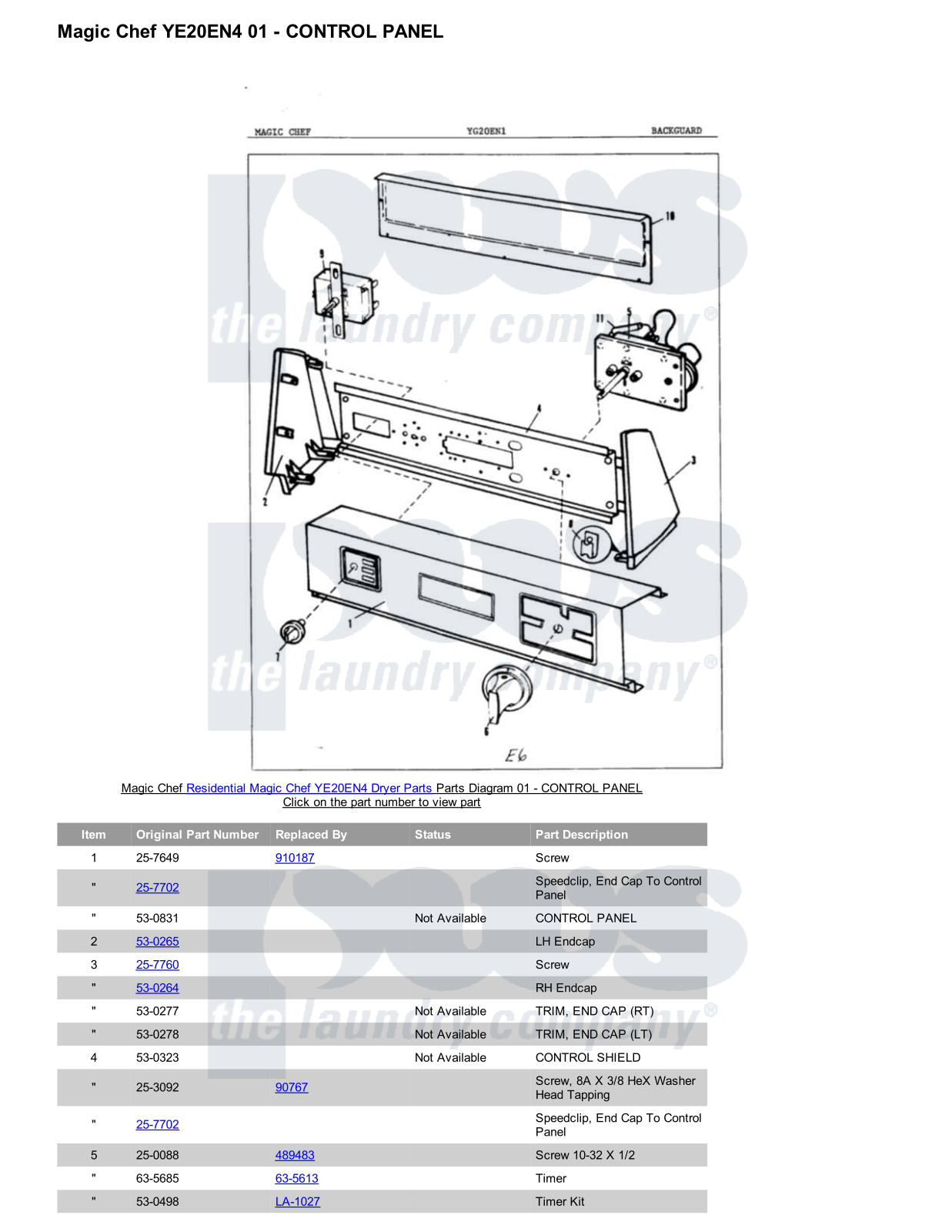 Magic Chef YE20EN4 Parts Diagram