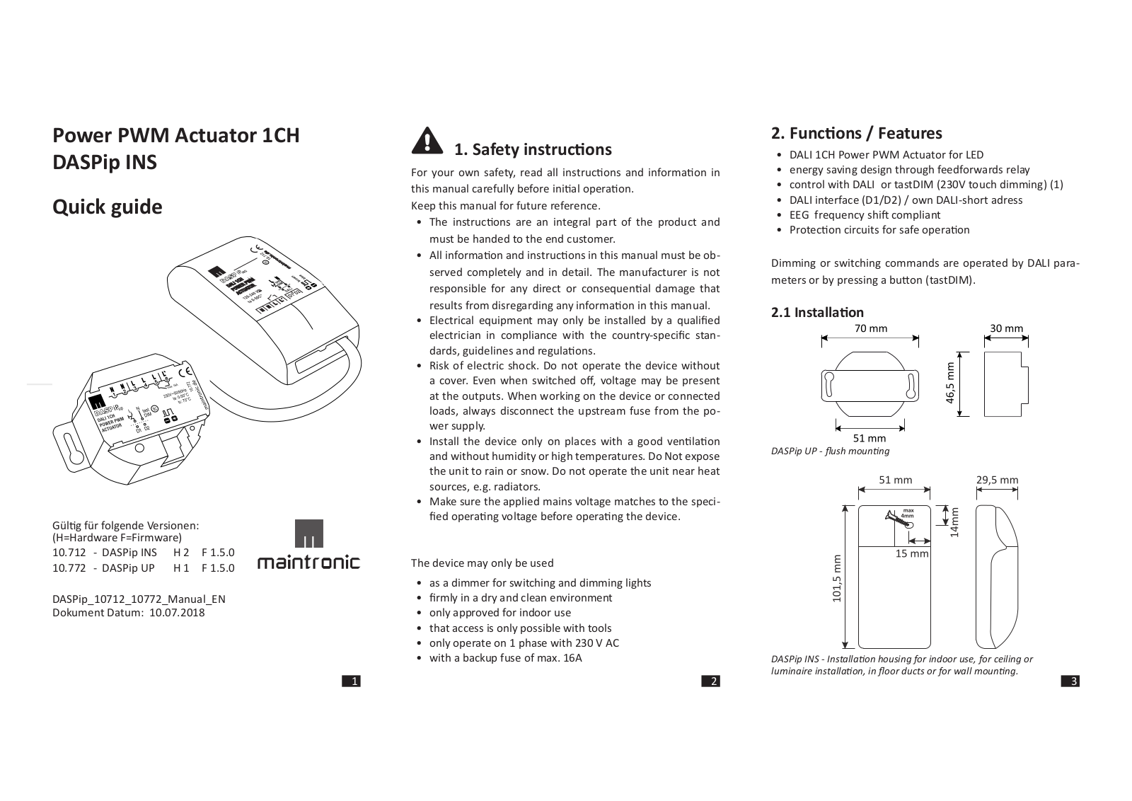 Maintronic DASPip INS, DASPip UP Quick Manual - ManualMachine.com