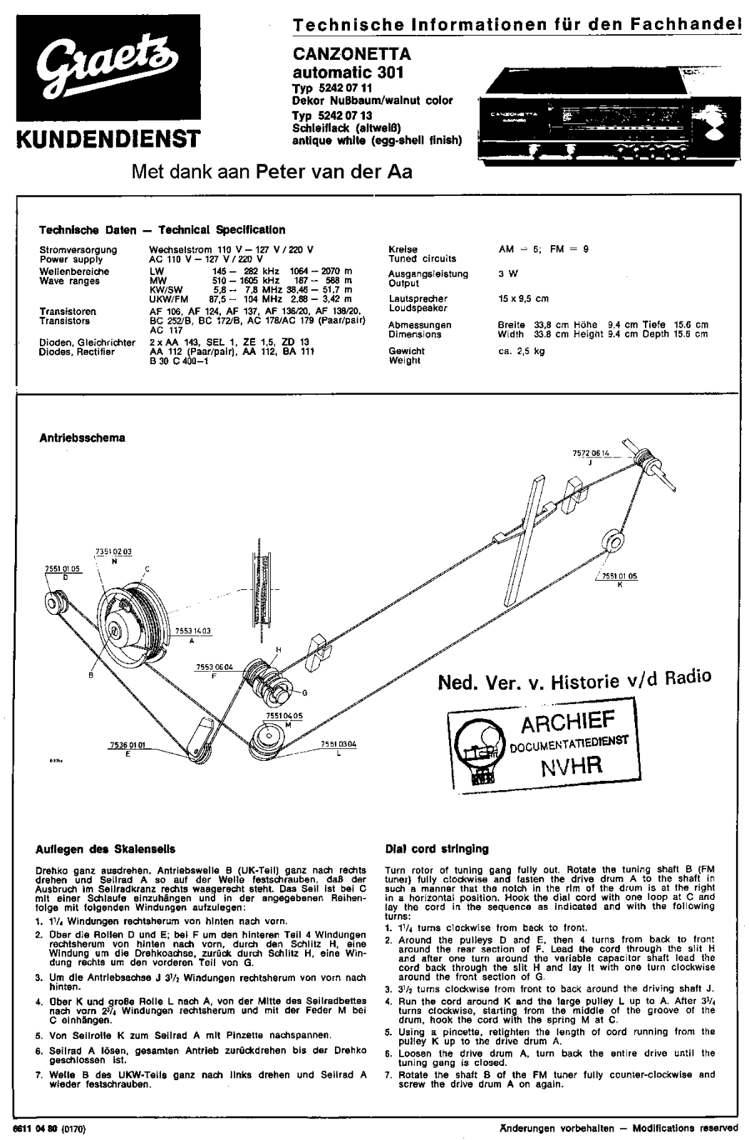 Graetz 301Canzonetta Schematic