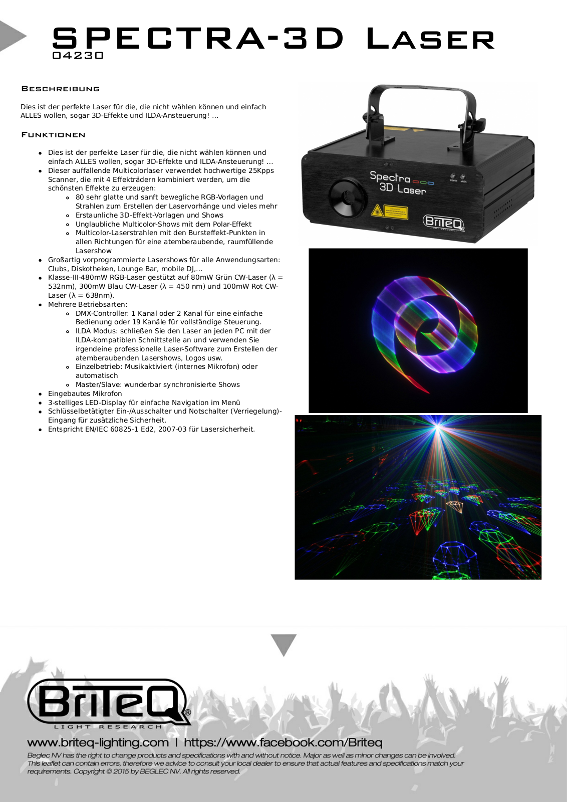 Briteq Spectra-3D Laser Technical data