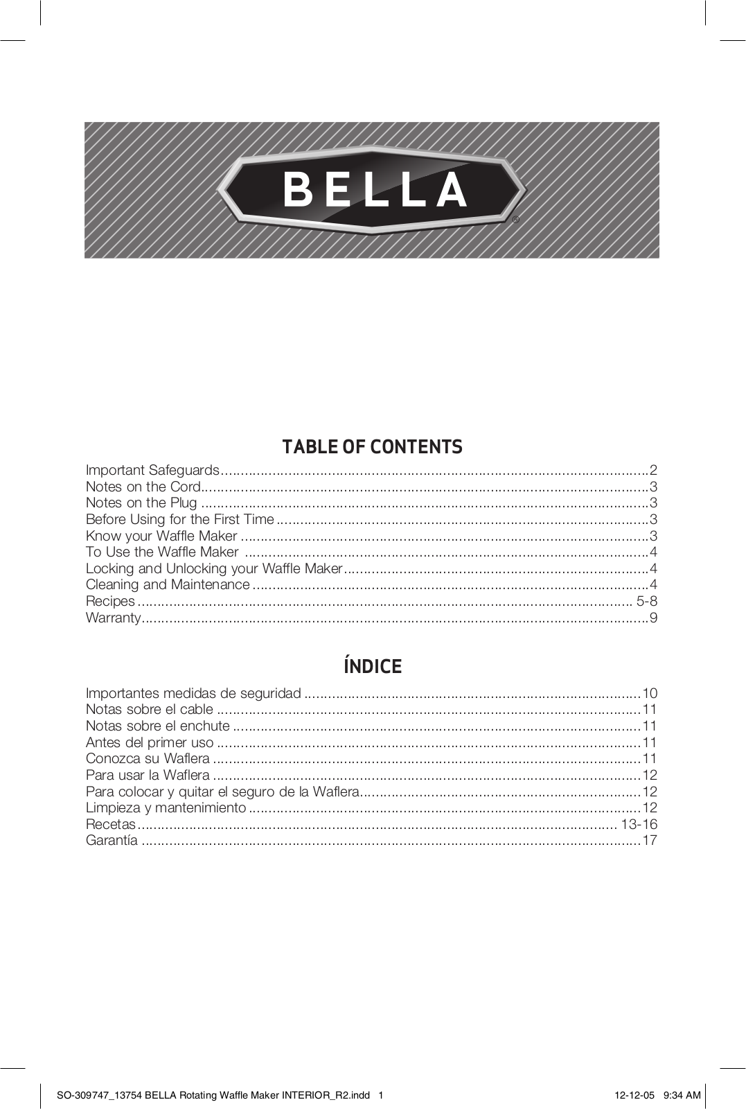 BELLA 13754 User Manual