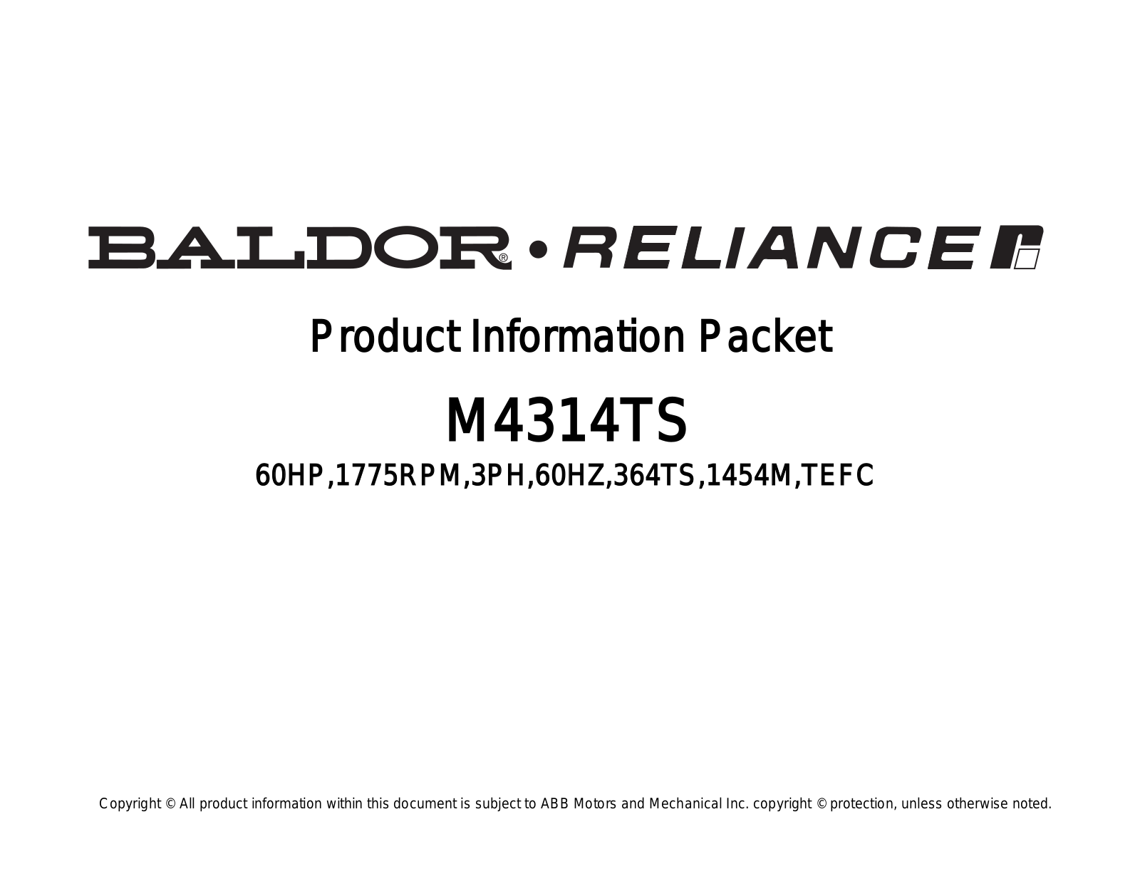 Baldor M4314TS Product Information Sheet