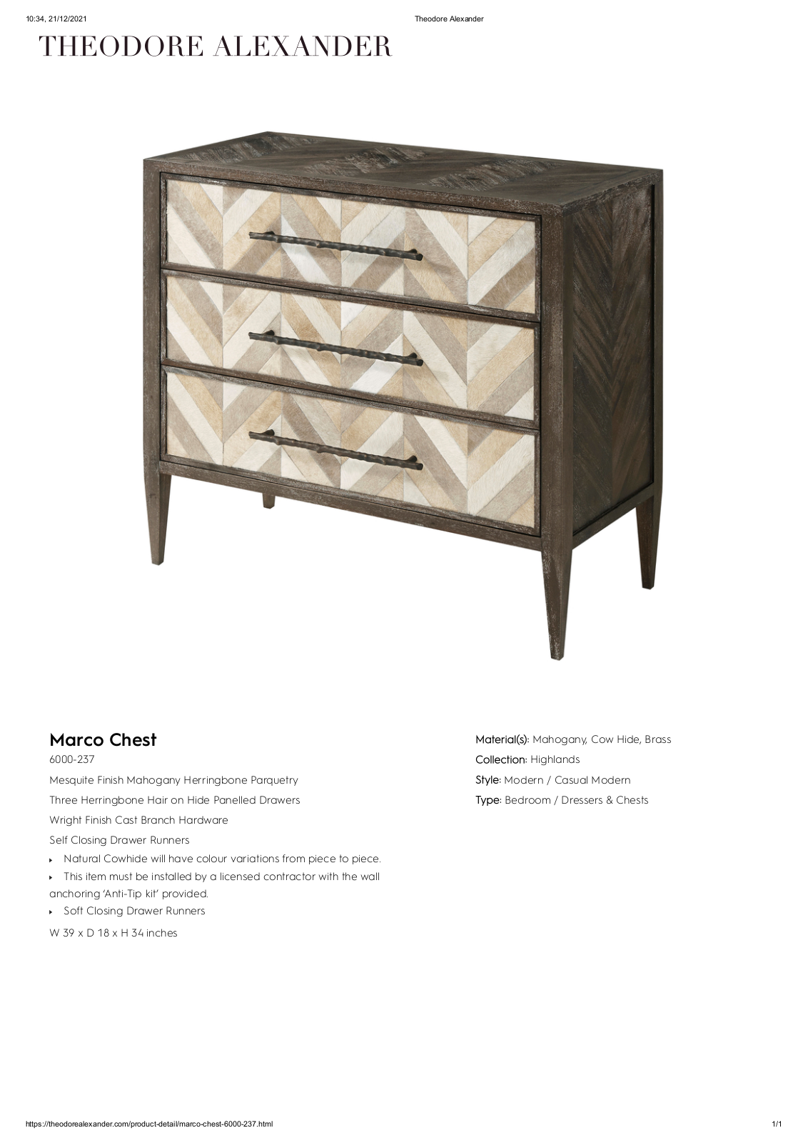 Theodore Alexander FPLJ2583 Specifications - ManualMachine.com