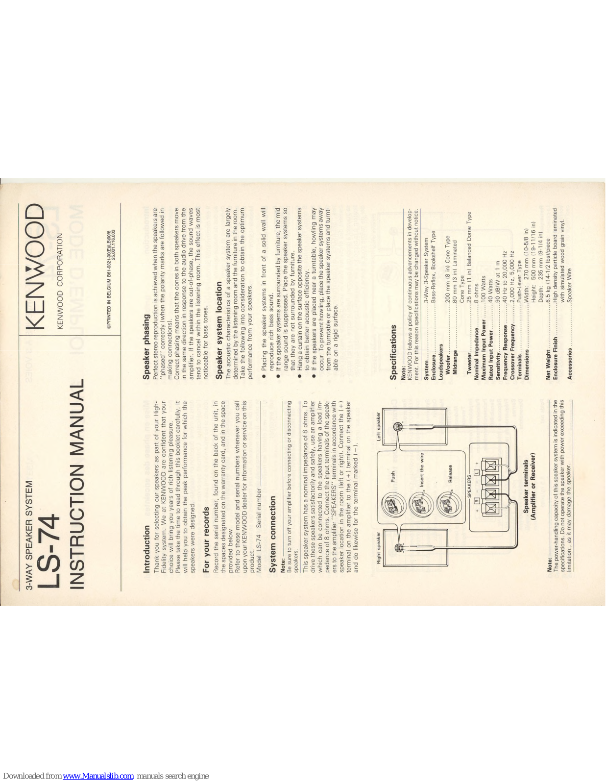 Kenwood LS-74 Instruction Manual