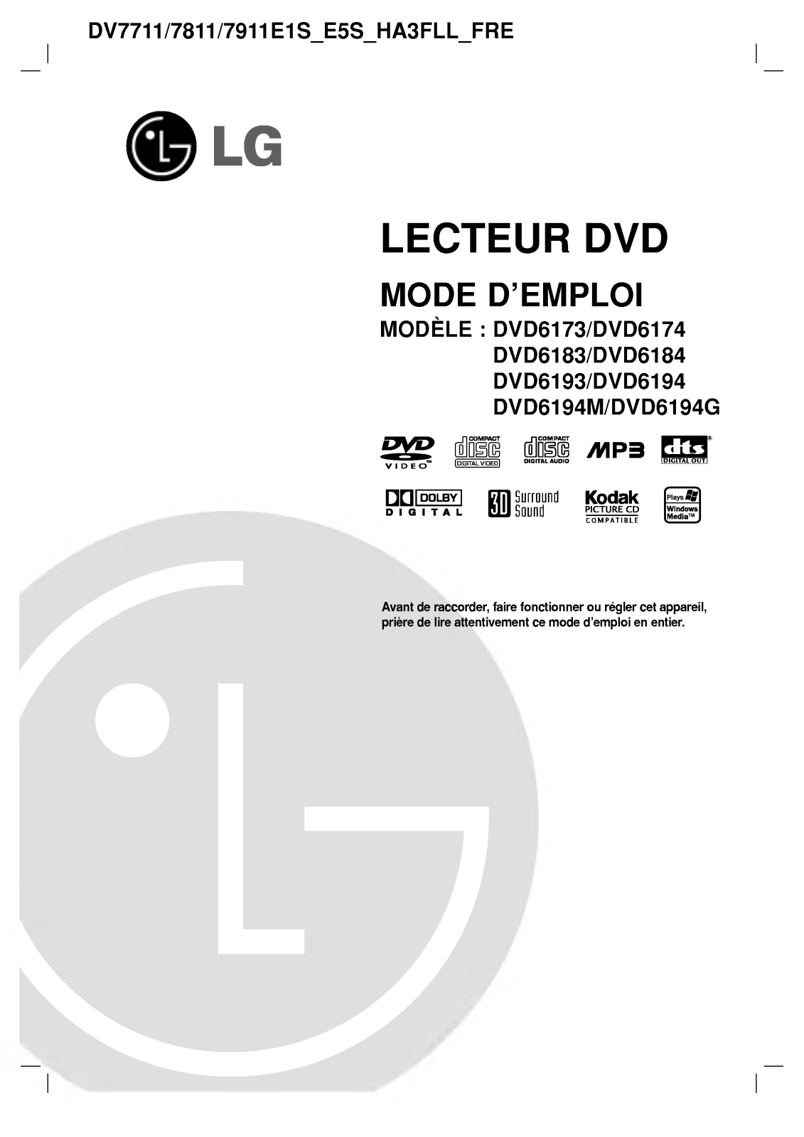 LG DV7511E5S Instruction manual