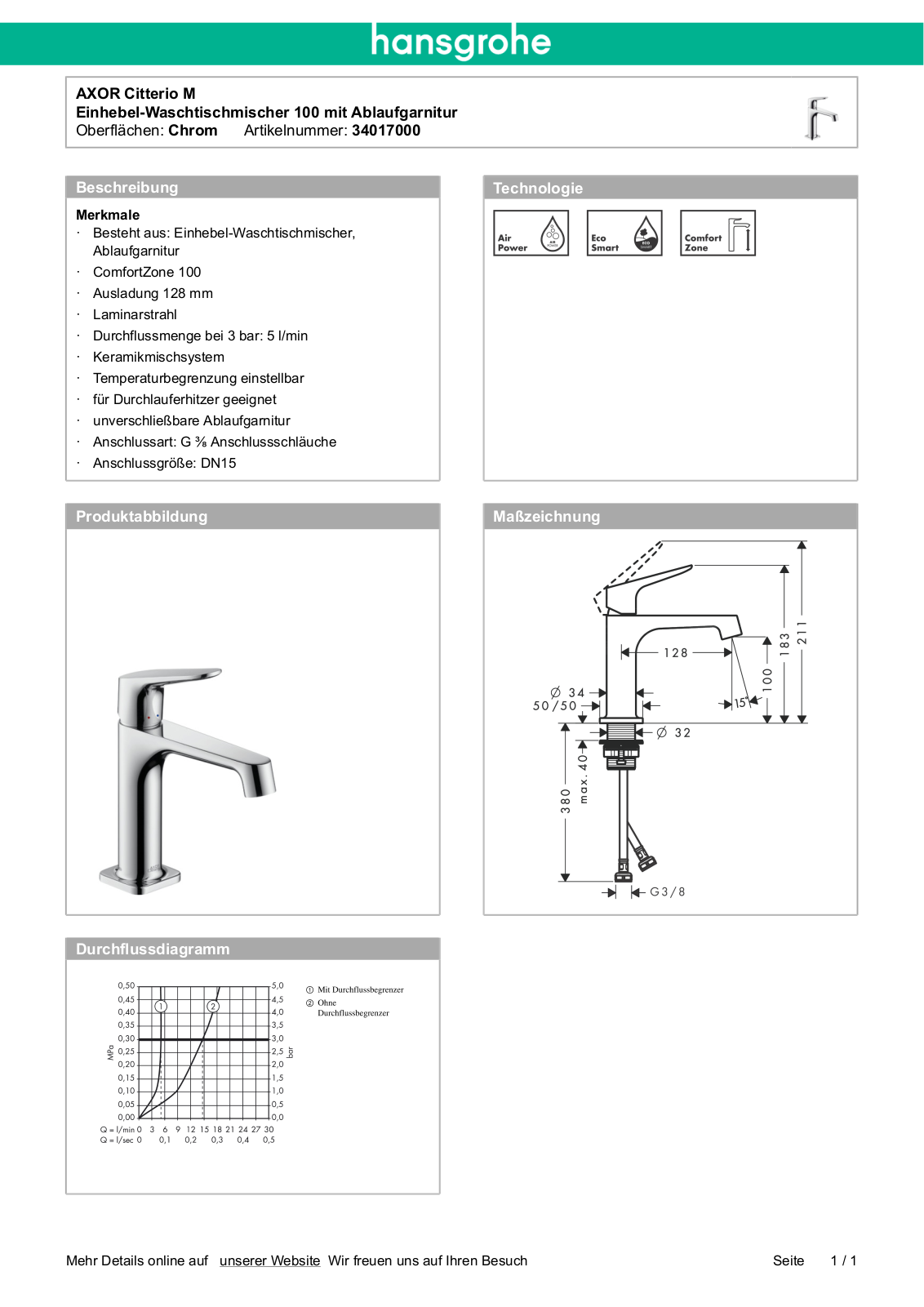 Hansgrohe AXOR 34017000 User Manual