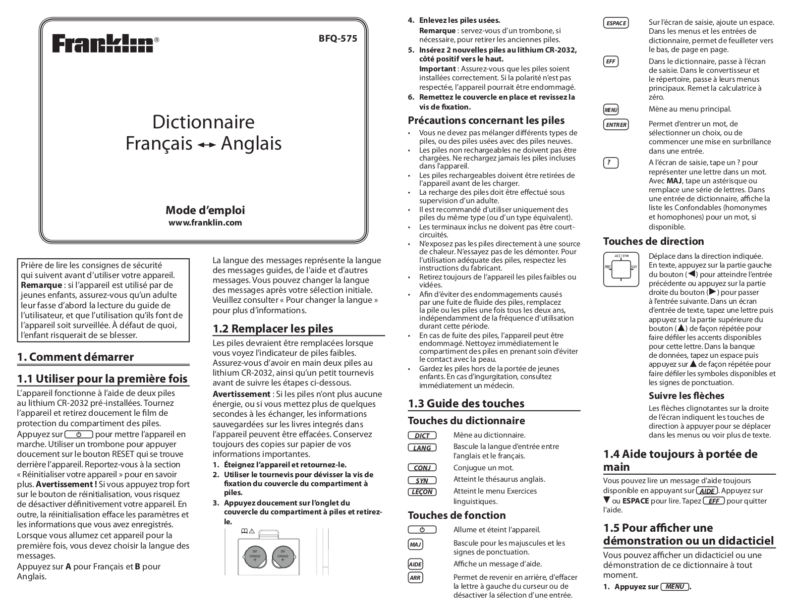 FRANKLIN BFQ-575 User Manual