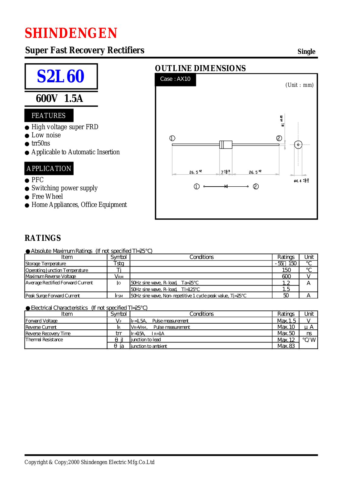 Shindengen Electric Manufacturing Company Ltd S2L60 Datasheet