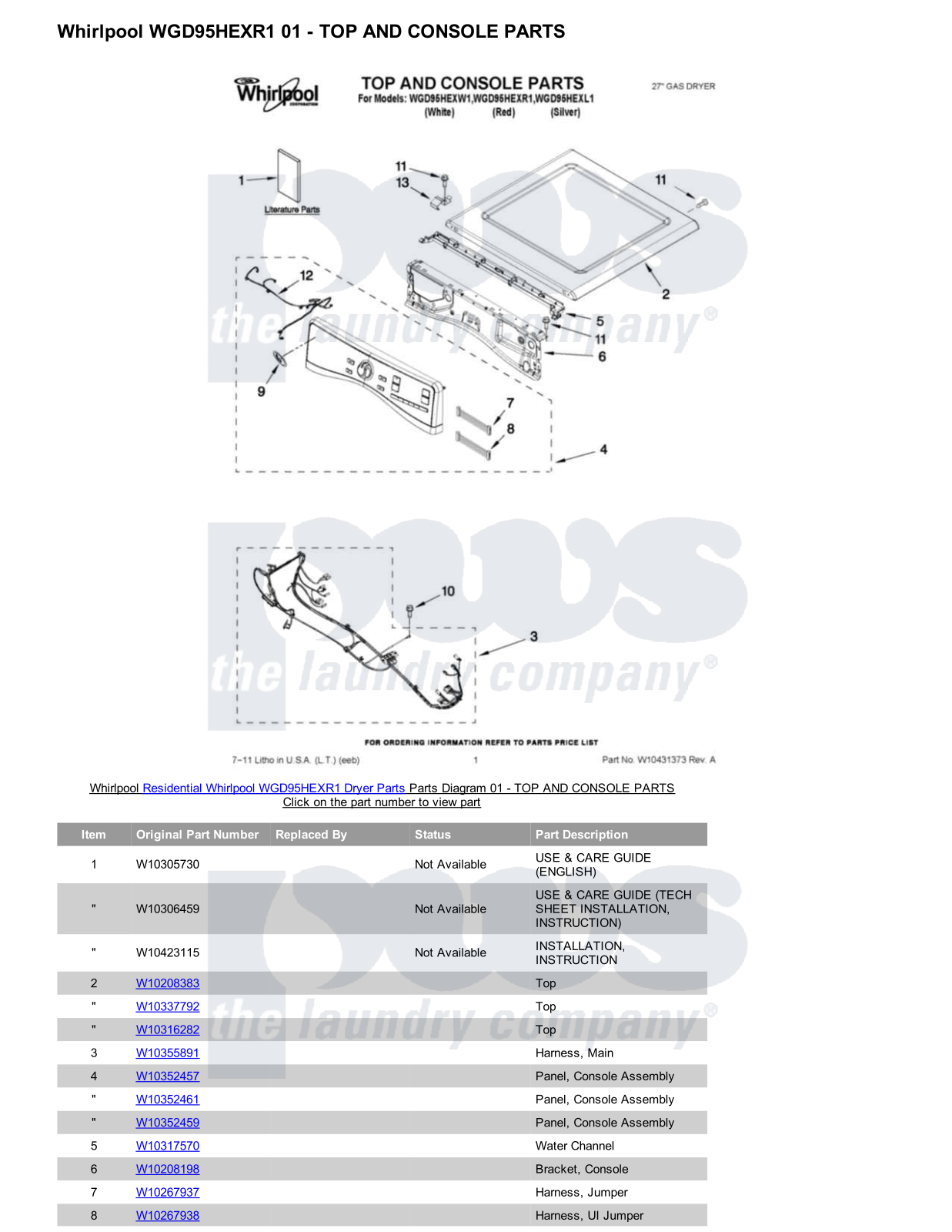 Whirlpool WGD95HEXR1 Parts Diagram