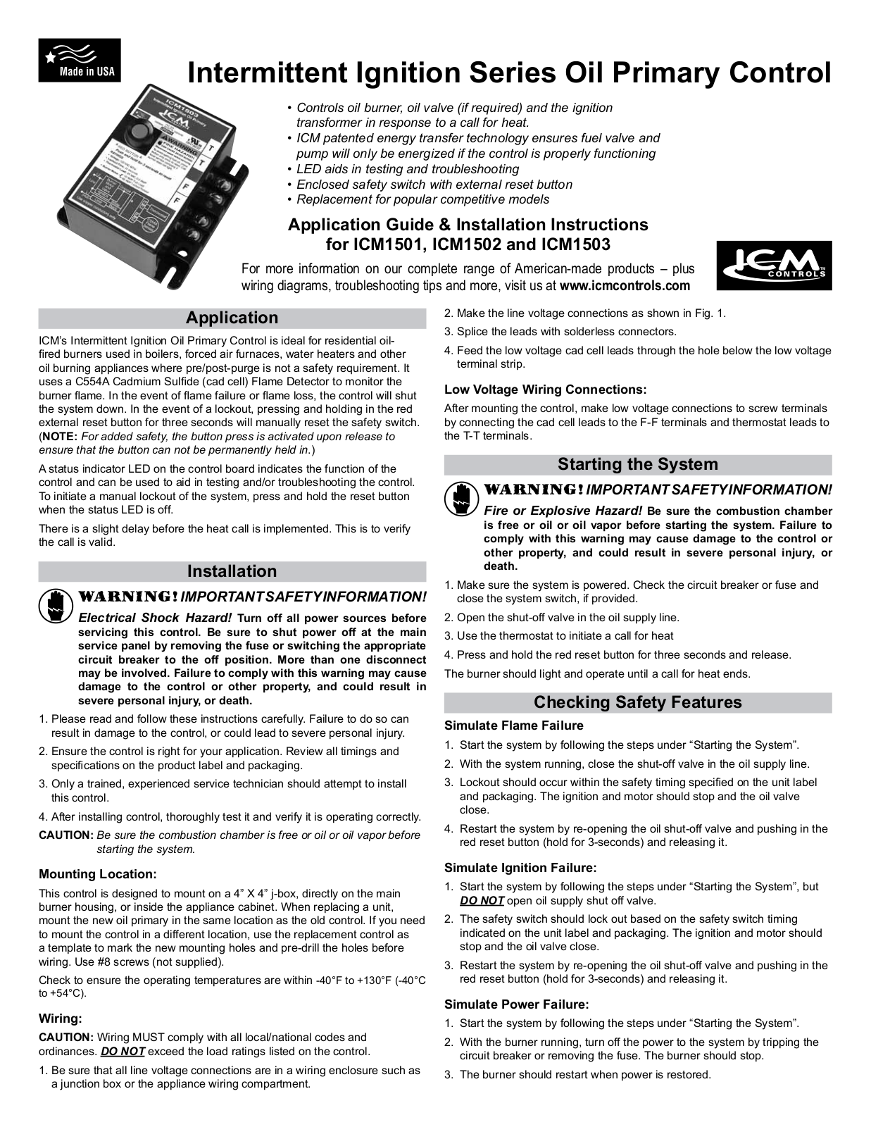 ICM CONTROLS ICM1502, ICM1501, ICM1503 Installation Manual