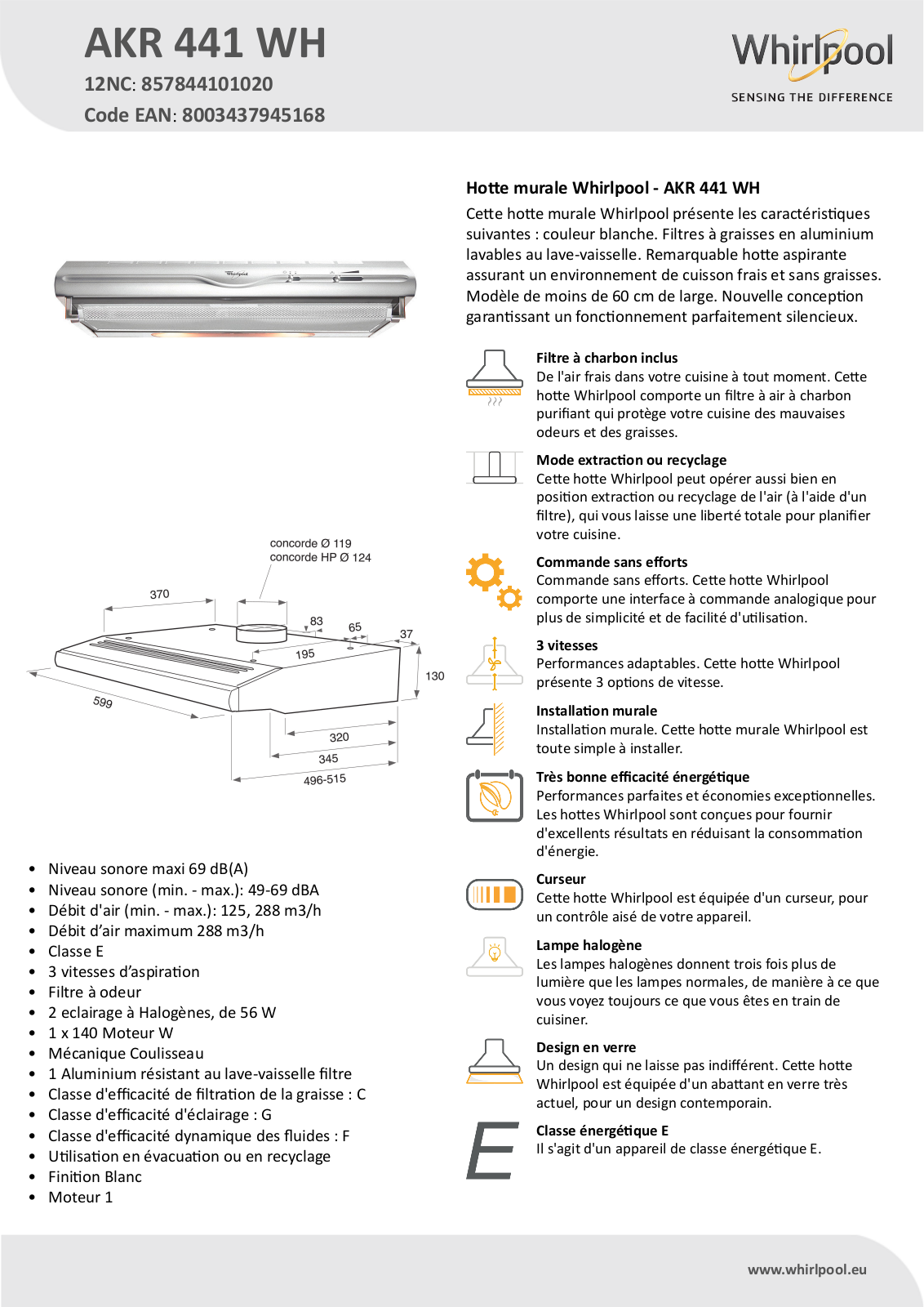 Whirlpool AKR 441 WH Product information