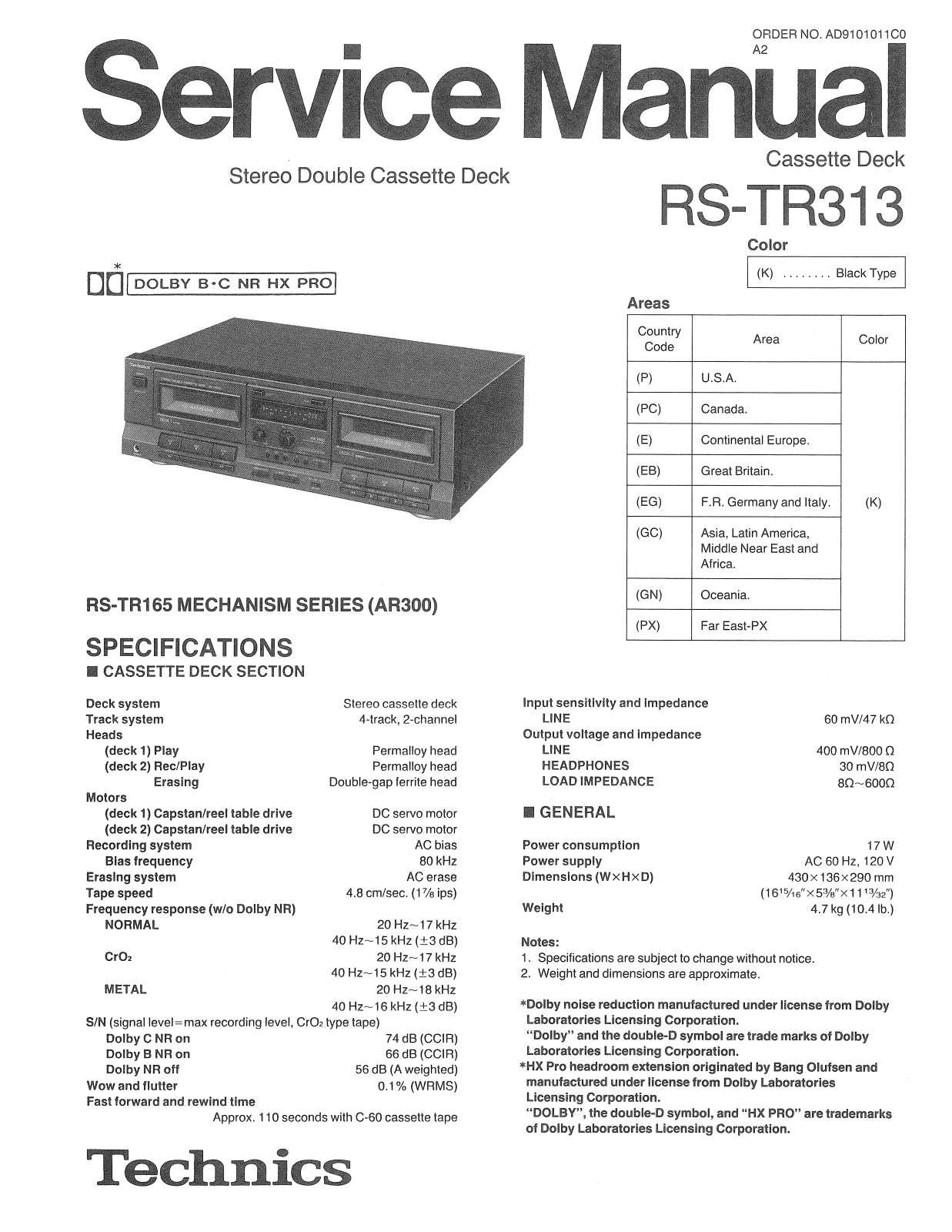 Technics RSTR-313 Service manual