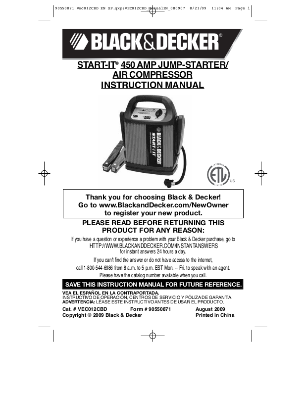 Black Decker 90550871 VEC012CBD User Manual