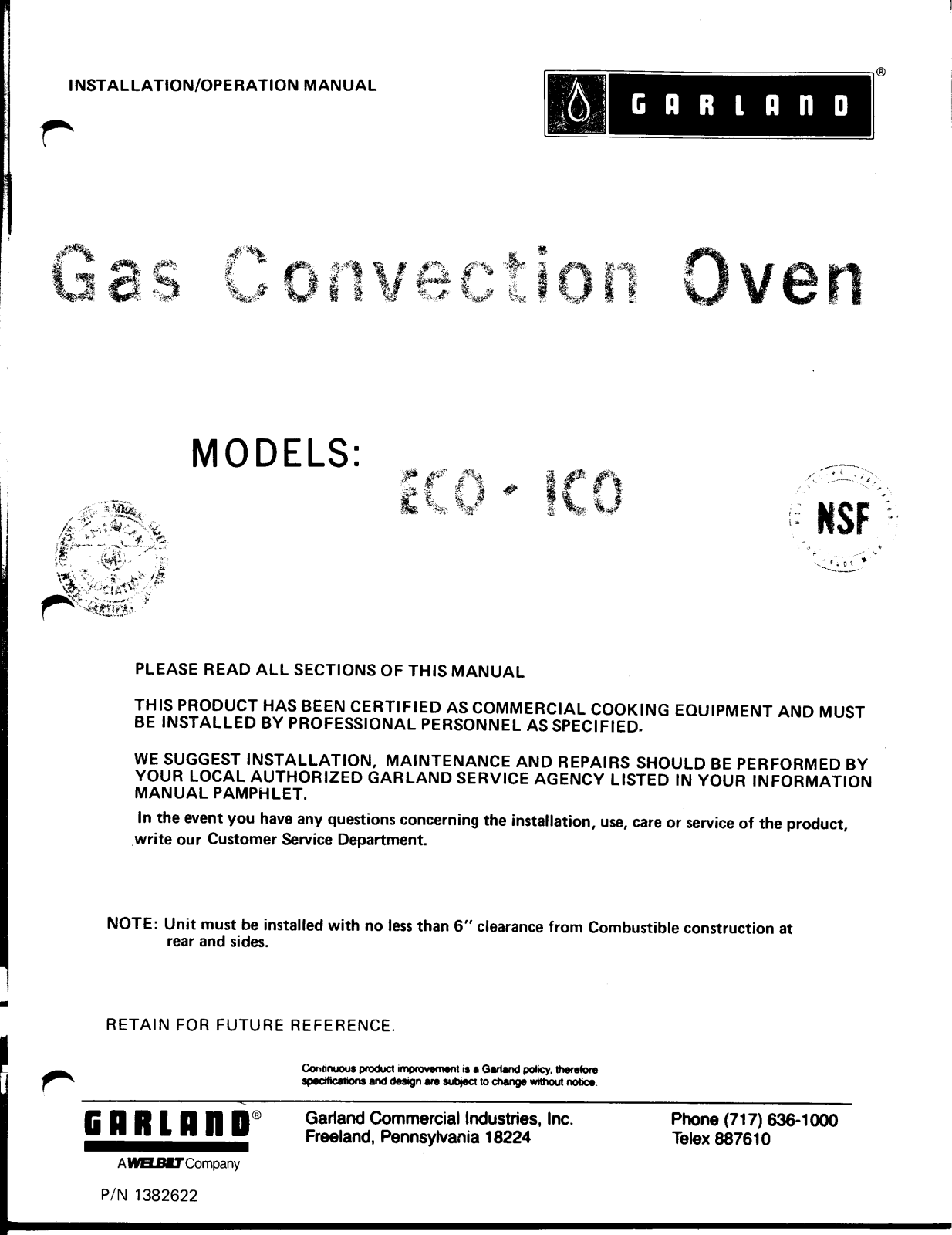 Garland ECO-G-10-E Installation Manual