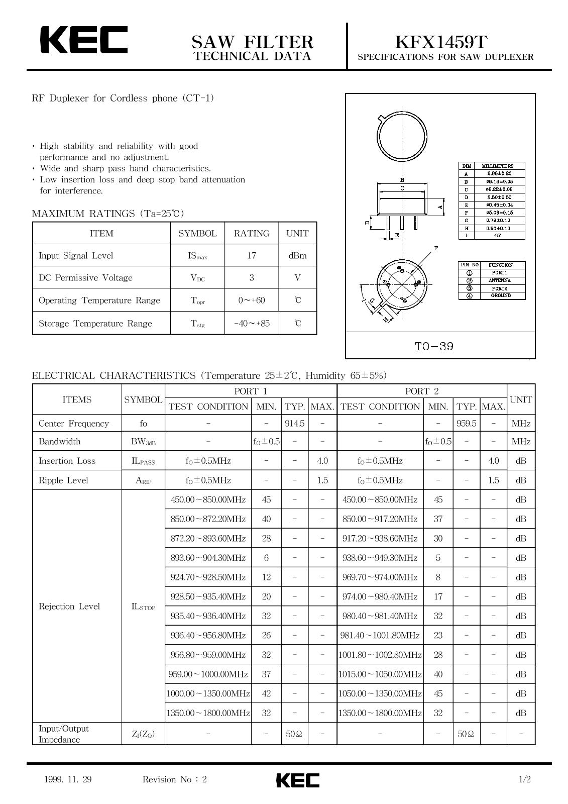 KEC KFX1459T Datasheet