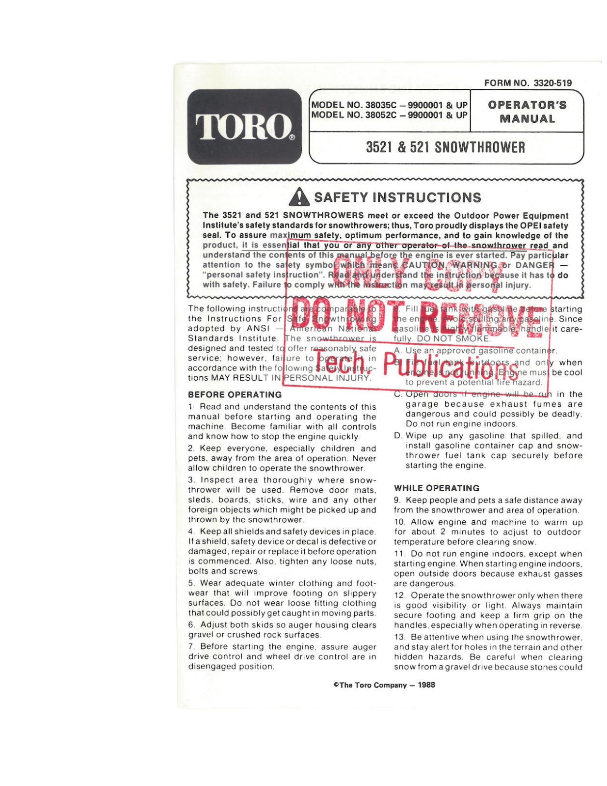 Toro 38035C, 38052C Operator's Manual