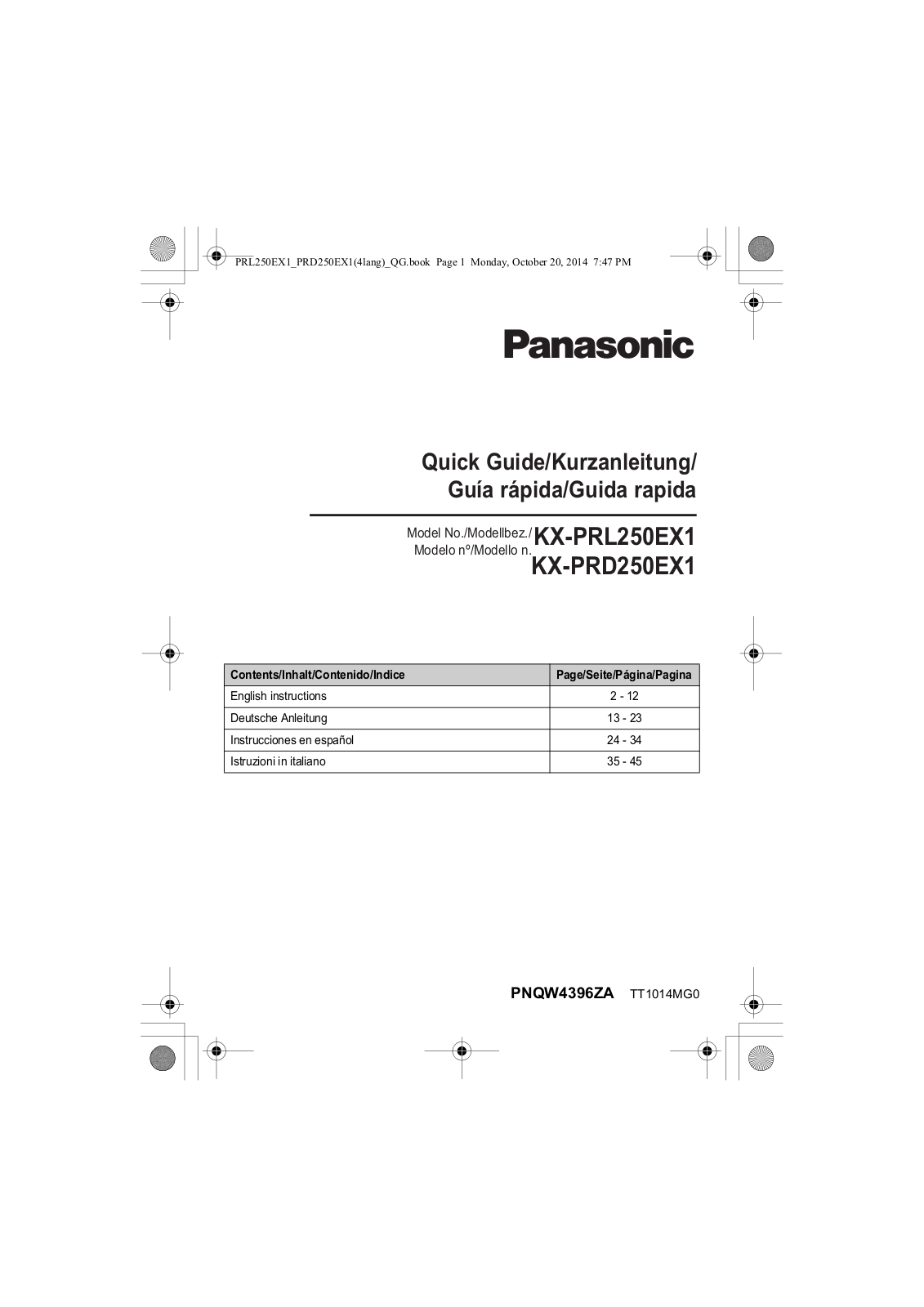 Panasonic KXPRD250EX1 Operating Instructions