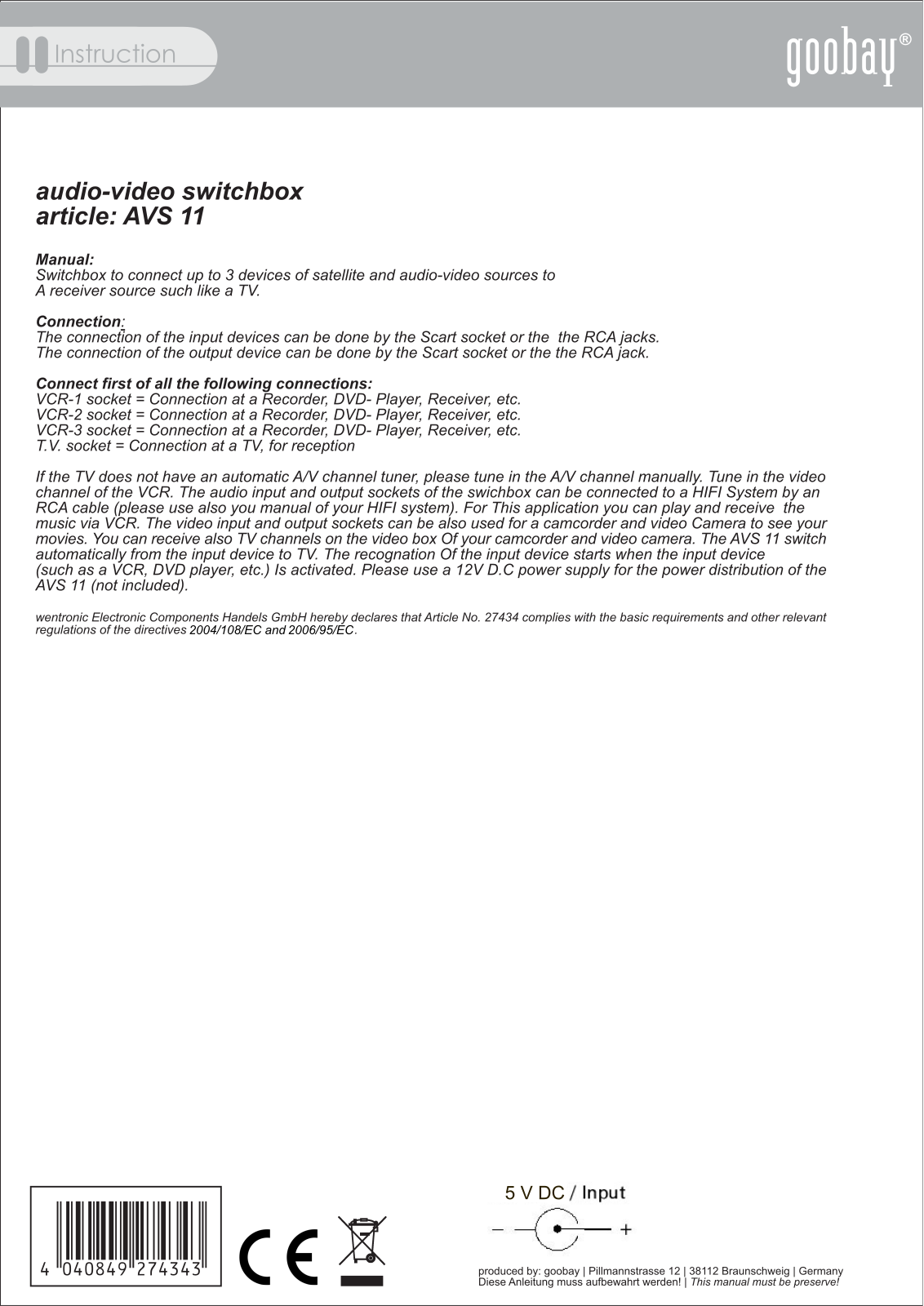 Goobay AVS 11 User guide