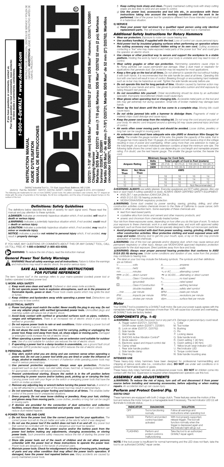 DeWalt D25721K TYPE 1 Owner’s Manual