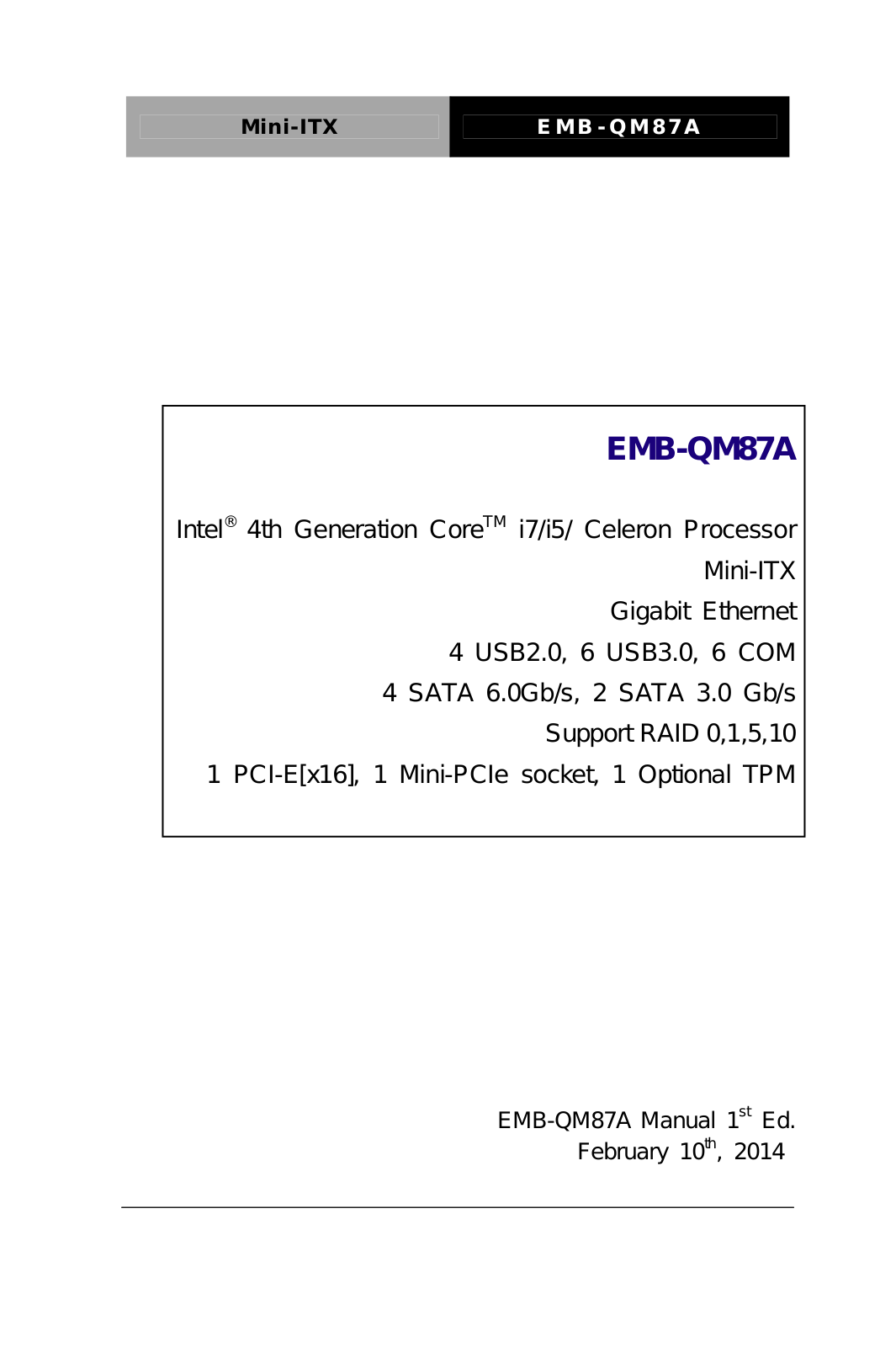 AAEON EMB-QM87A User Manual