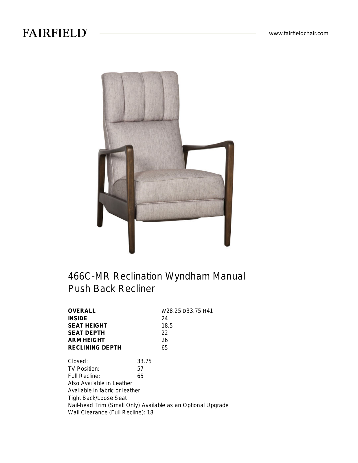 Fairfield Chair EAOB4752 Specifications - ManualMachine.com