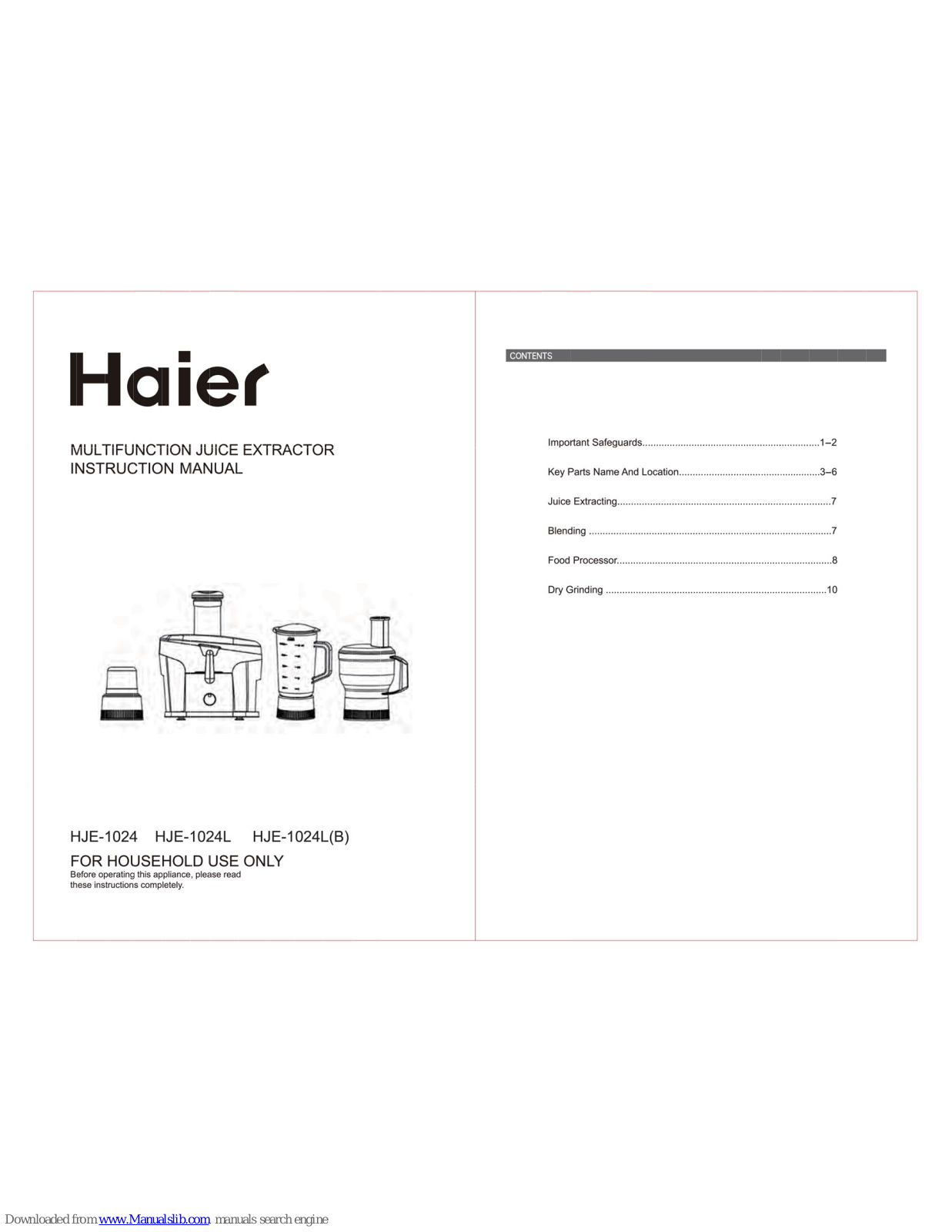 Haier HJE-1024L, HJE-1024B, HJE-1024LB Instruction Manual