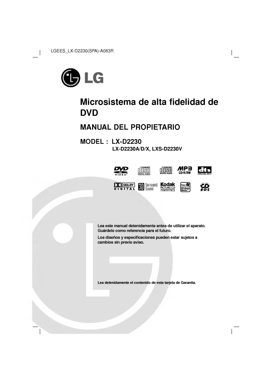 LG LX-D2230D User Manual