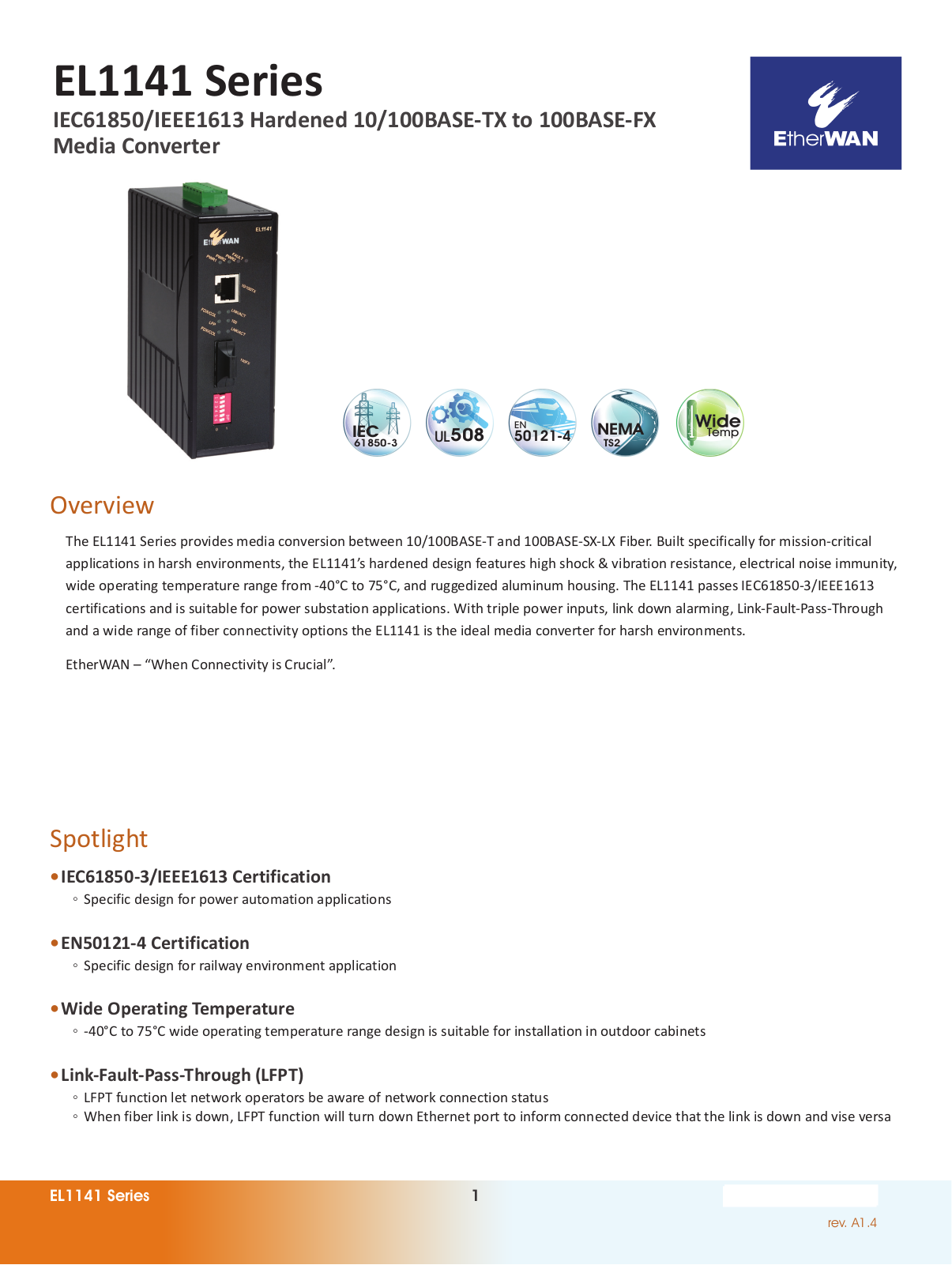 EtherWan EL1141 Series Data Sheet