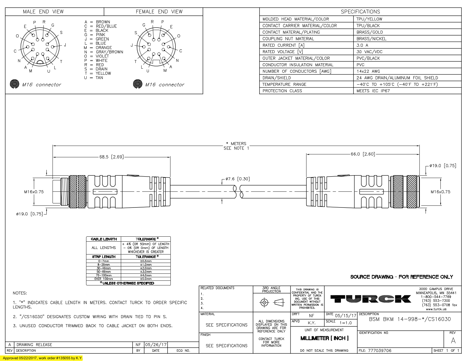 Turck BSMBKM14-998-15/CS16030 Specification Sheet