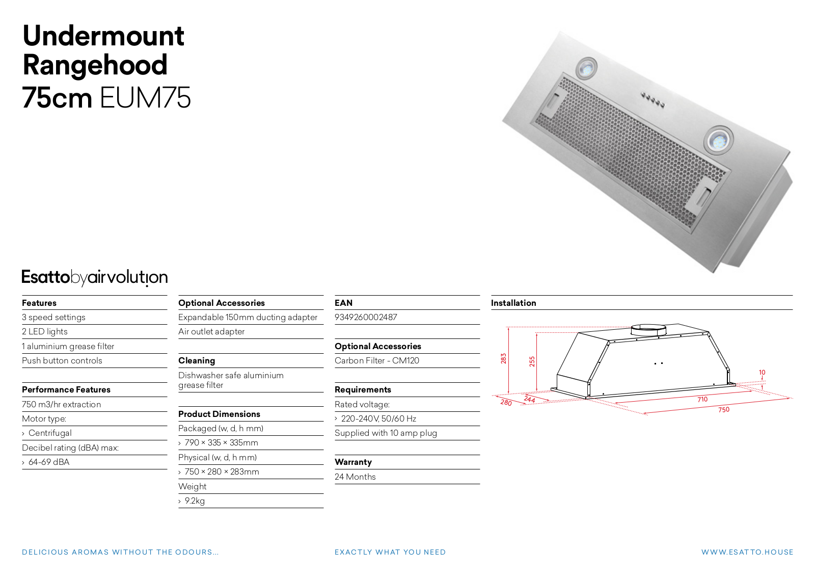 Esatto EUM75 Specifications Sheet