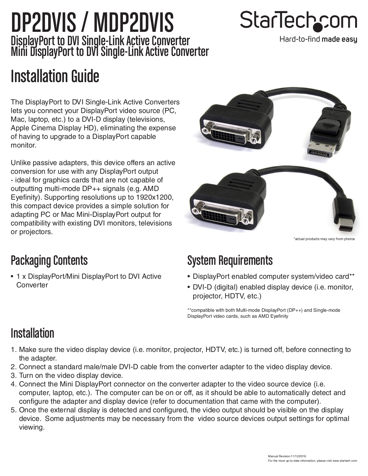 Startech DP2DVIS User Manual