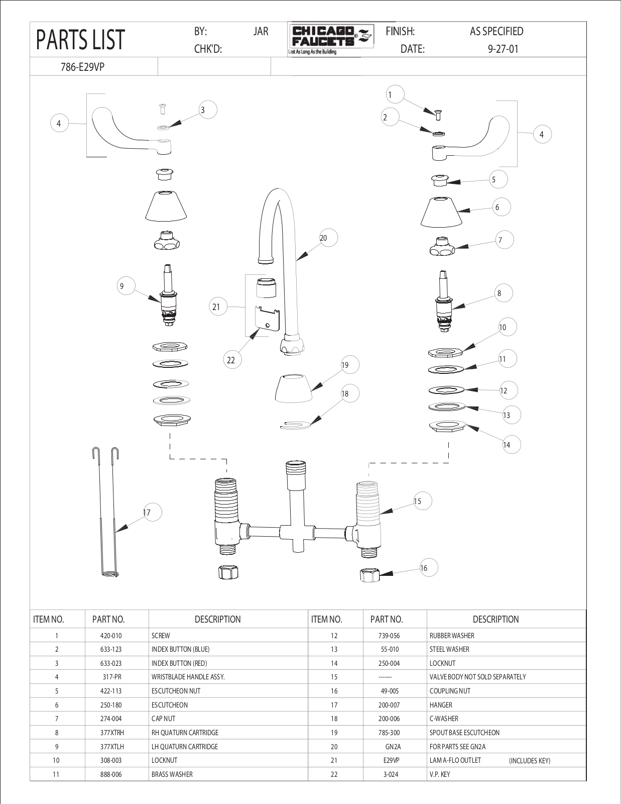 Chicago Faucet 786-E29VPCP Parts List