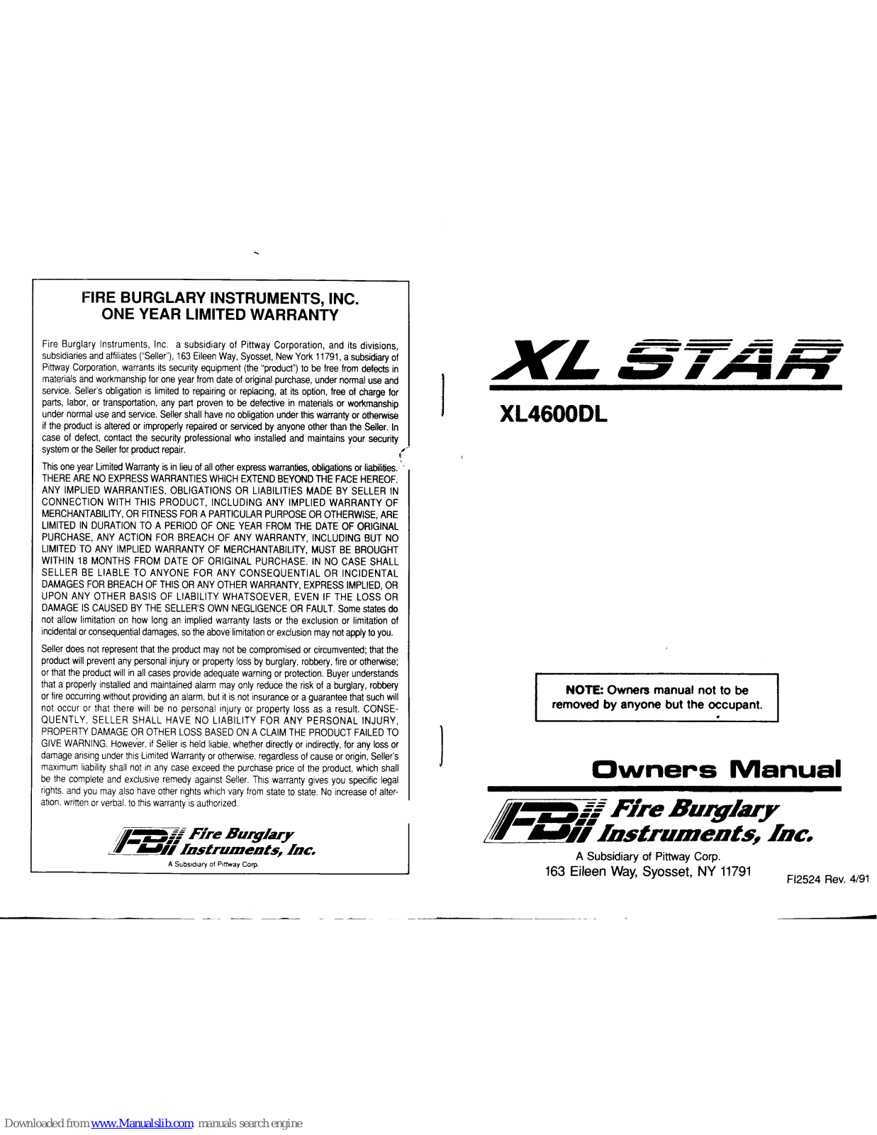 FBII Star XL4600DL Owner's Manual