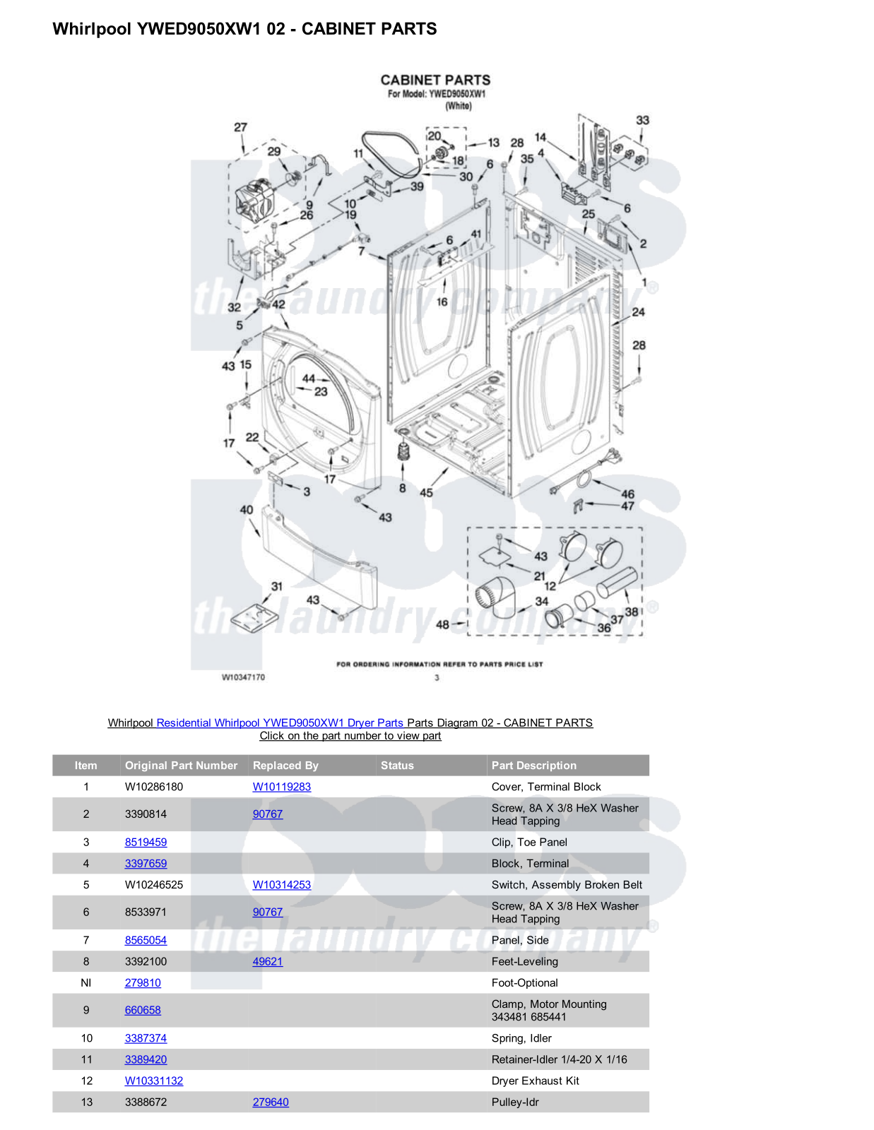 Whirlpool YWED9050XW1 Parts Diagram