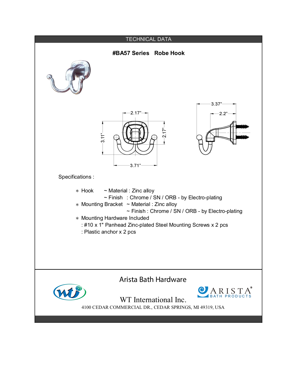 ARISTA WTIN1053 Specifications - ManualMachine.com