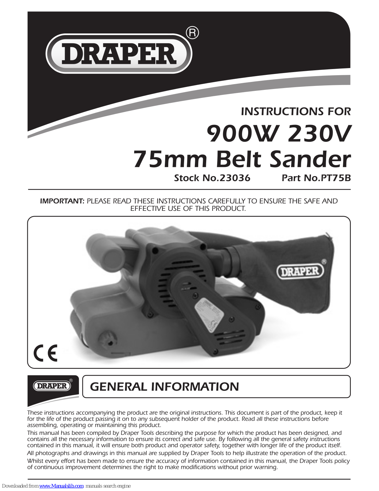 Draper PT75B Instructions Manual - ManualMachine.com