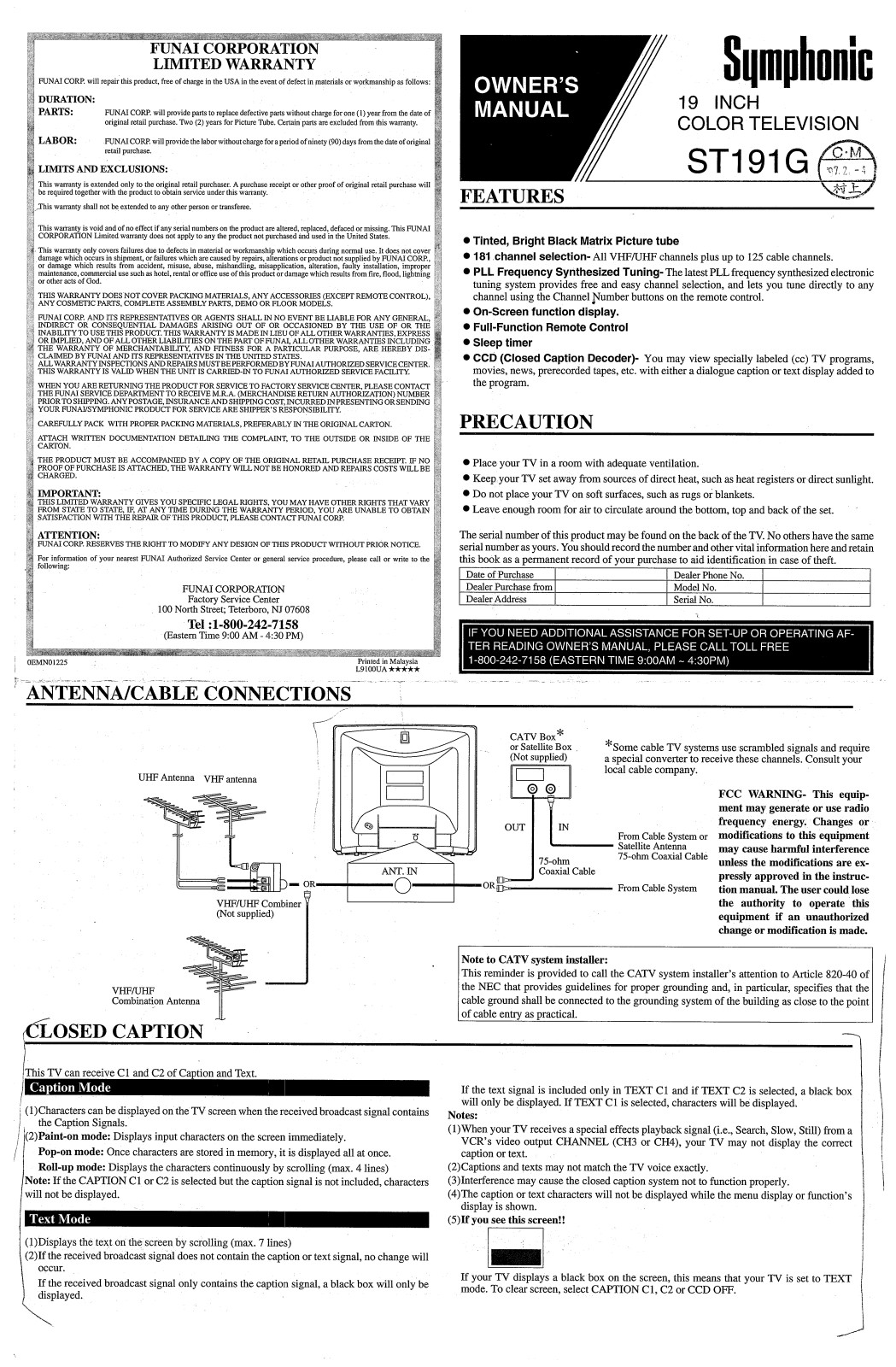 Symphonic ST191G, ST191G User Manual